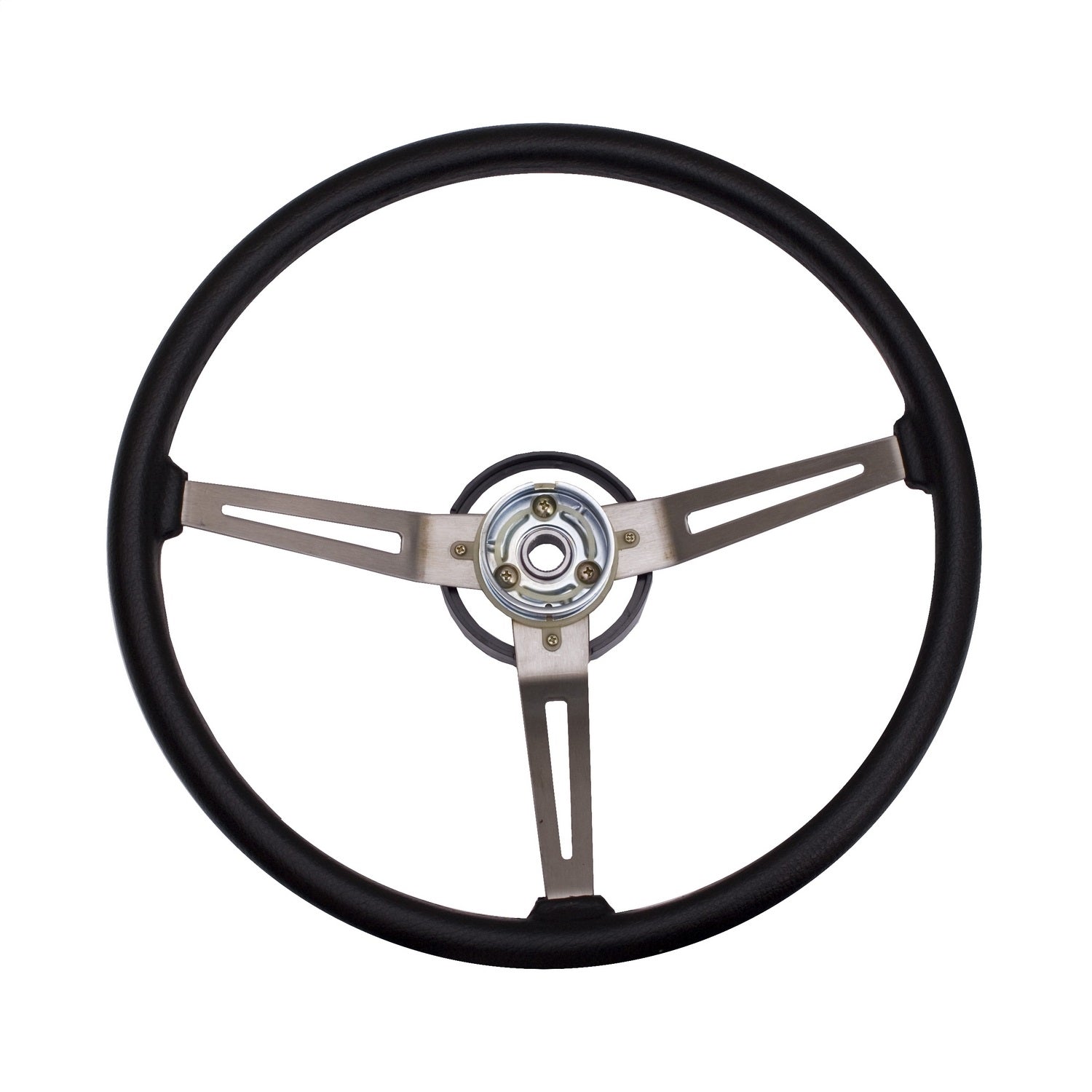 Omix 18031.05 Steering Wheel; Metal 3-Spoke Design; Black w/Leather Trim; Omix 18031.05
