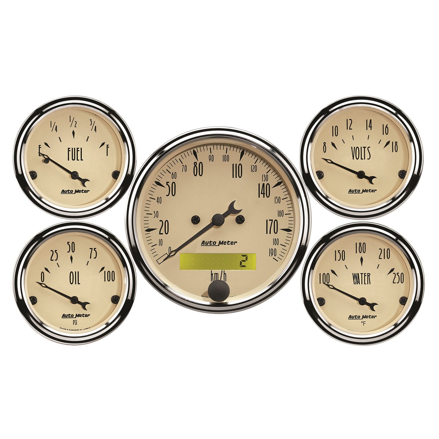 AutoMeter 1809-M GAUGE KIT; 5 PC.; 3 1/8in./2 1/16in.; ELEC. KM/H SPEEDOMETER; ANTIQUE BEIGE AutoMeter 1809-M