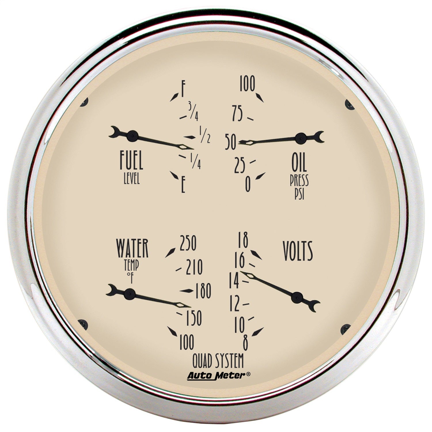 AutoMeter 1810 5in. QUAD GAUGE; 100 PSI/100-250 deg.F/8-18V/240-33 O; ANTIQUE BEIGE AutoMeter 1810
