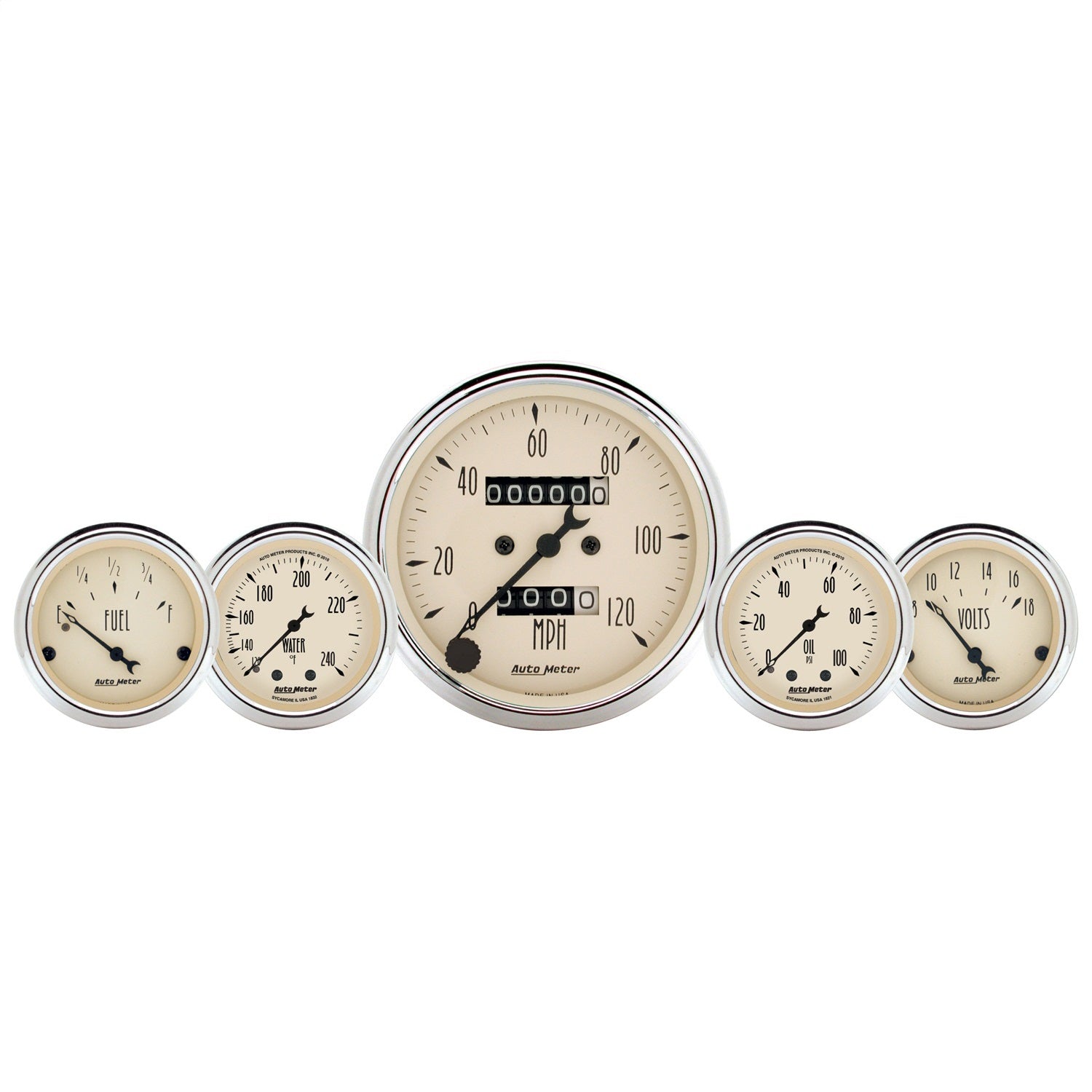 AutoMeter 1811 GAUGE KIT; 5 PC.; 3 1/8in./2 1/16in.; MECH. SPEEDO.; WTMP/OILP; ANTQ BEIGE AutoMeter 1811
