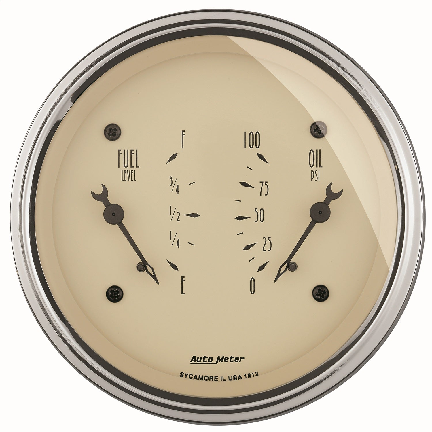 AutoMeter 1813 GAUGE; DUAL; FUEL/OILP; 3 3/8in.; 240OE-33OF/100PSI; ELEC; ANTQ BEIGE AutoMeter 1813
