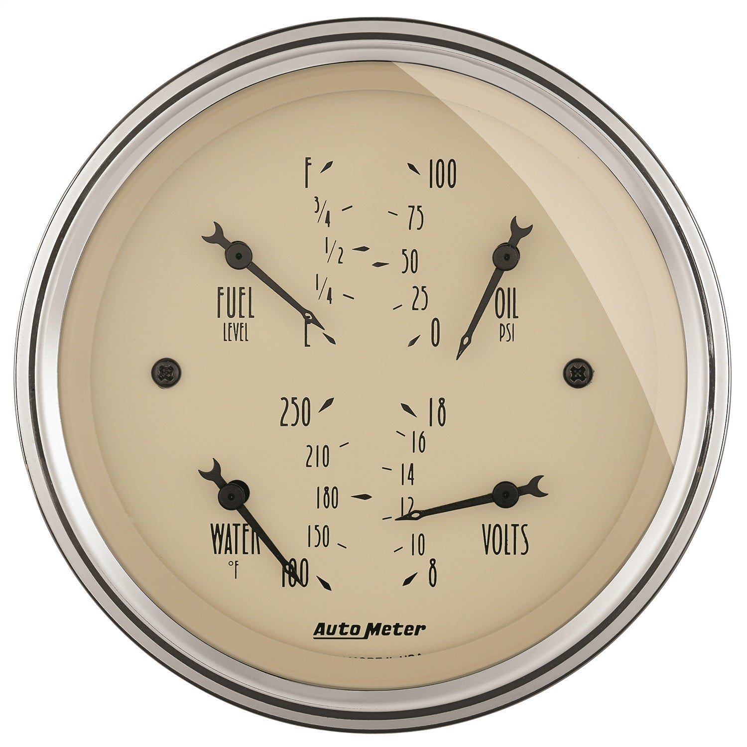 AutoMeter 1814 3-3/8in. QUAD GAUGE; 100 PSI/100-250 deg.F/8-18V/0-90 O; ANTIQUE BEIGE AutoMeter 1814