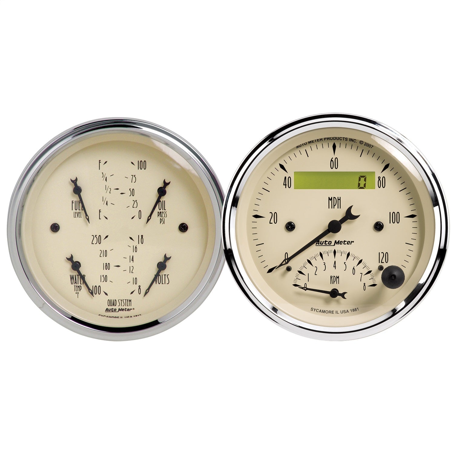 AutoMeter 1820 2 PC. GAUGE KIT; 3-3/8in. QUAD/TACH/SPEEDO; 240-33 O; ANTIQUE BEIGE AutoMeter 1820
