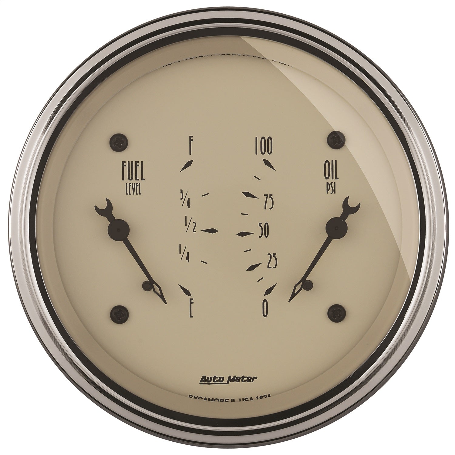 AutoMeter 1824 GAUGE; DUAL; FUEL/OILP; 3 3/8in.; 0OE-90OF/100PSI; ELEC; ANTQ BEIGE AutoMeter 1824
