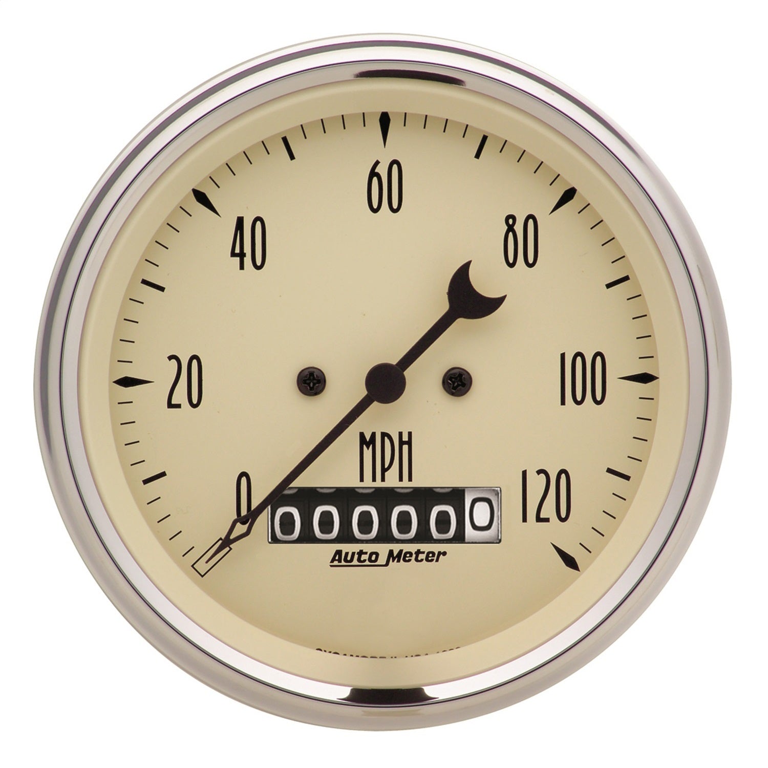 AutoMeter 1879 GAUGE; SPEEDO.; 3 3/8in.; 120MPH; ELEC. PROG. W/WHEEL ODO; ANTQ BEIGE AutoMeter 1879