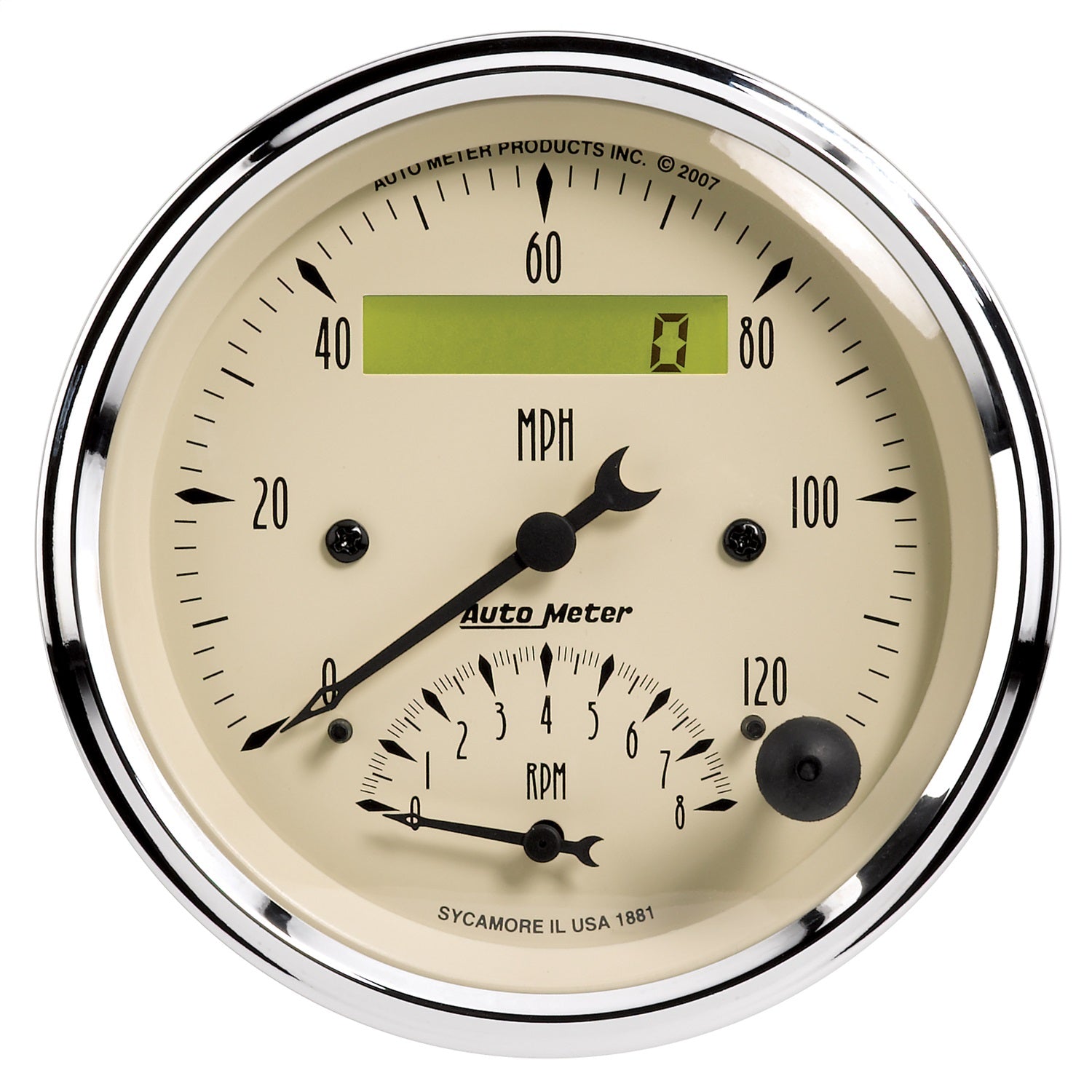 AutoMeter 1881 GAUGE; TACH/SPEEDO; 3 3/8in.; 120MPH/8K RPM; ELEC. PROGRAM.; ANTQ BEIGE AutoMeter 1881