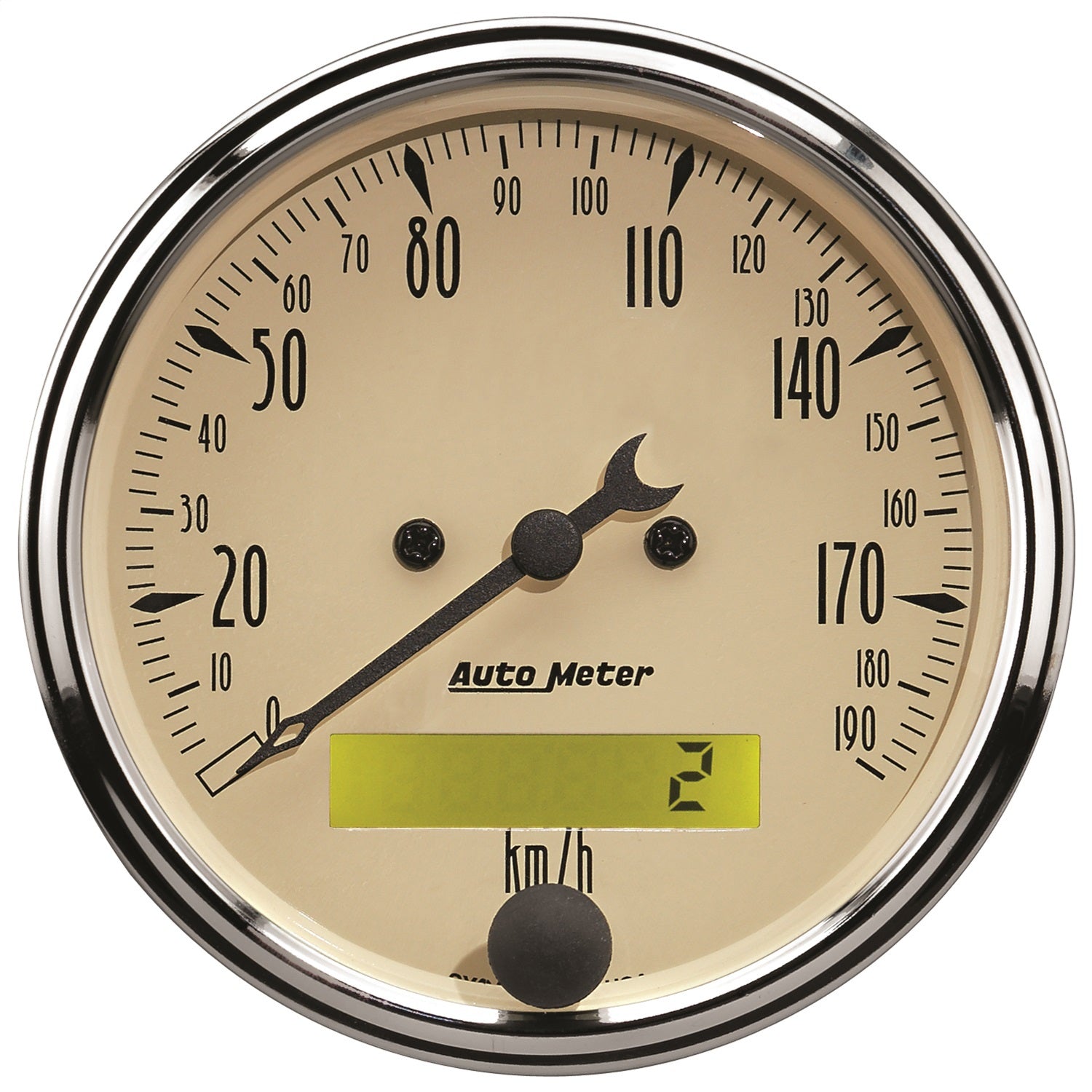 AutoMeter 1887-M GAUGE; SPEEDOMETER; 3 1/8in.; 190KM/H; ELEC. PROG. W/LCD ODO; ANTIQUE BEIGE AutoMeter 1887-M