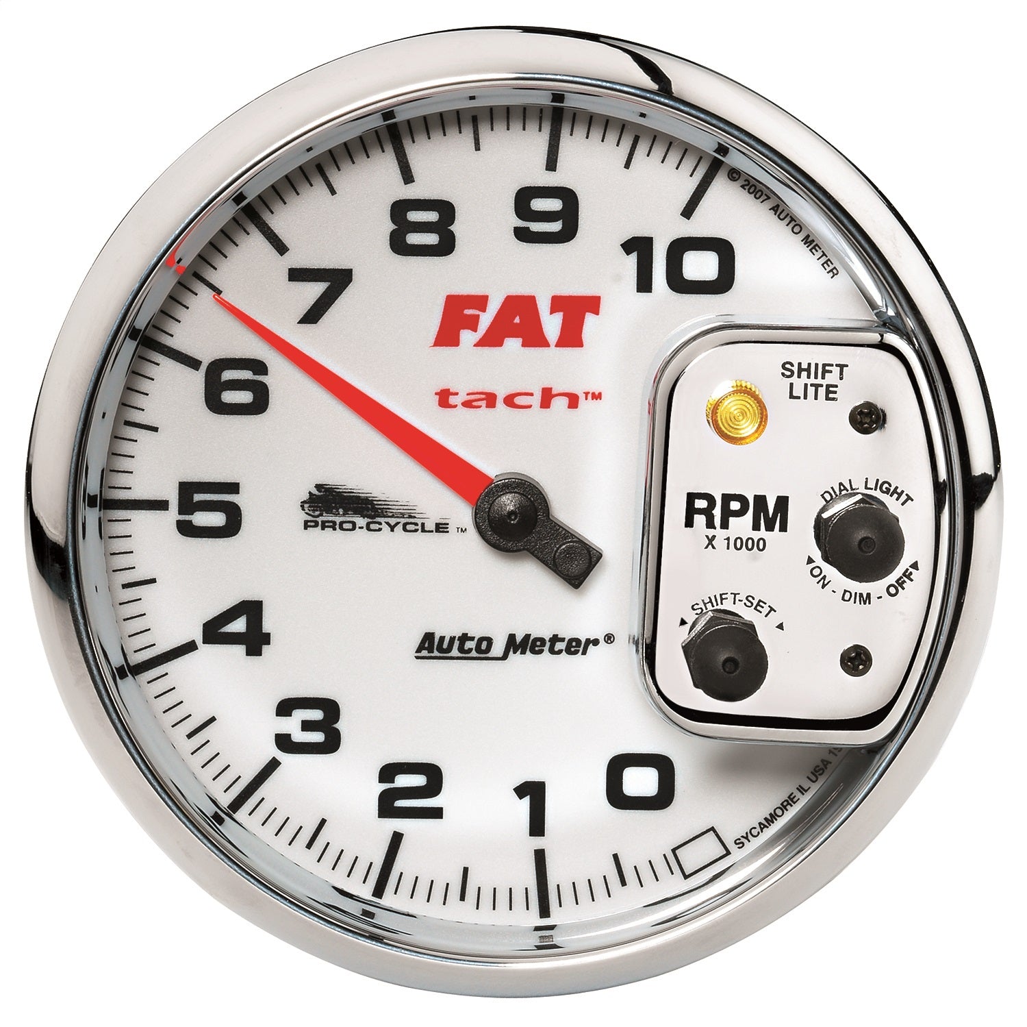 AutoMeter 19265 GAUGE; TACH; 5in.; 10K RPM; SHIFT-LITE; 2/4 CYLINDER; WHITE; FAT TACH; PRO-CYCLE AutoMeter 19265