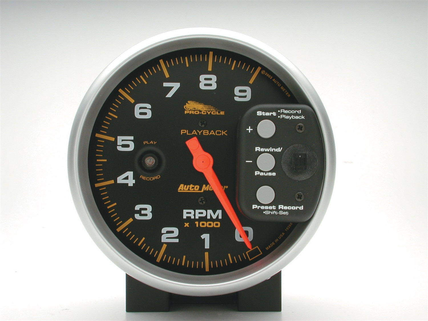 AutoMeter 19266 GAUGE; TACH; 5in.; 9K RPM; PEDESTAL W/RPM PLAYBACK; BLACK; PRO-CYCLE AutoMeter 19266