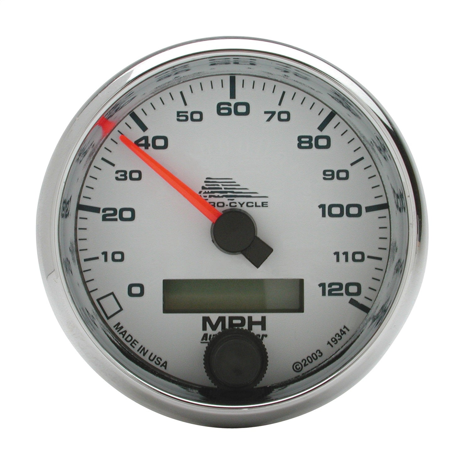 AutoMeter 19341 GAUGE; SPEEDO; 2 5/8in.; 120 MPH; ELEC; WHITE; PRO-CYCLE AutoMeter 19341
