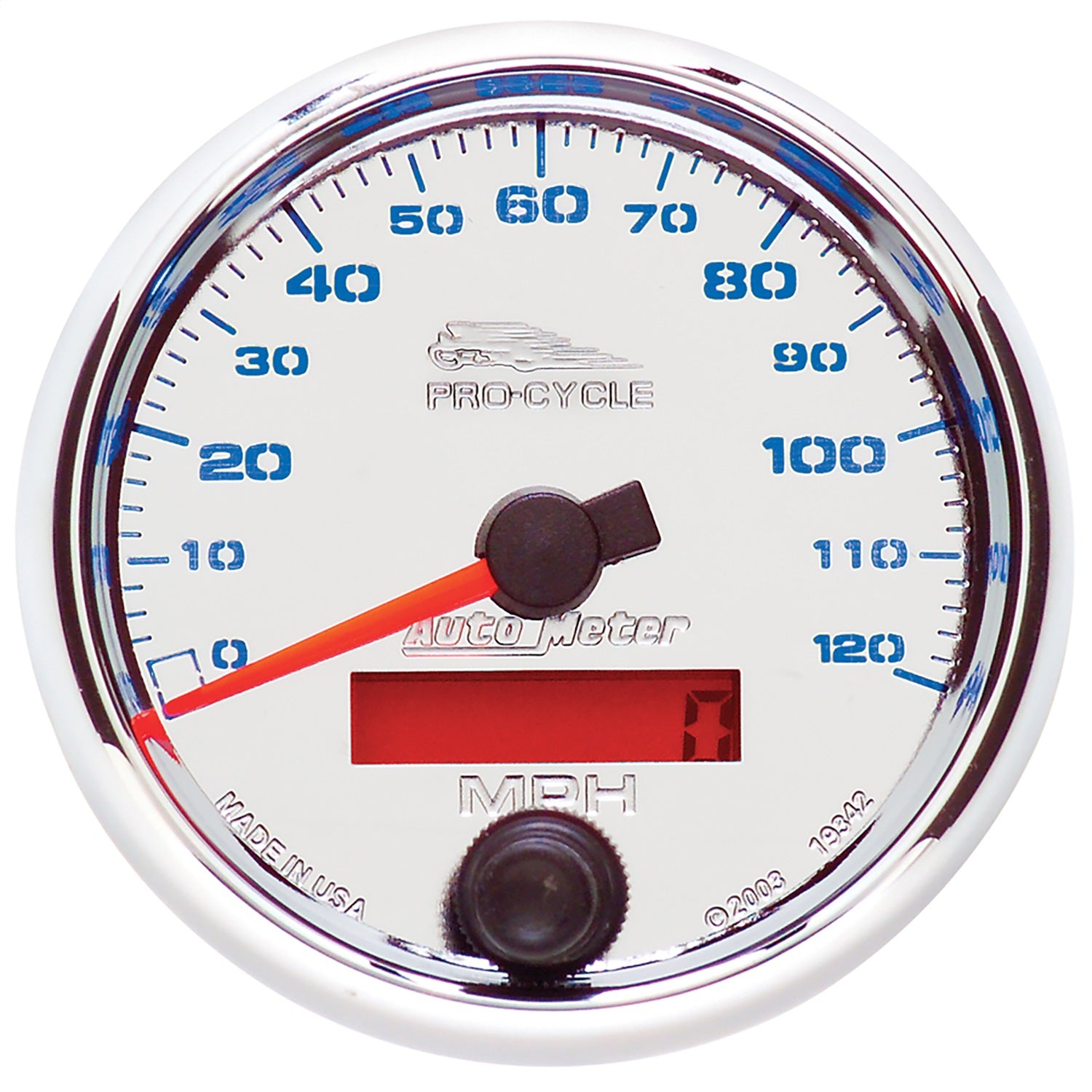 AutoMeter 19342 GAUGE; SPEEDO; 2 5/8in.; 120 MPH; ELEC; CHROME; PRO-CYCLE AutoMeter 19342