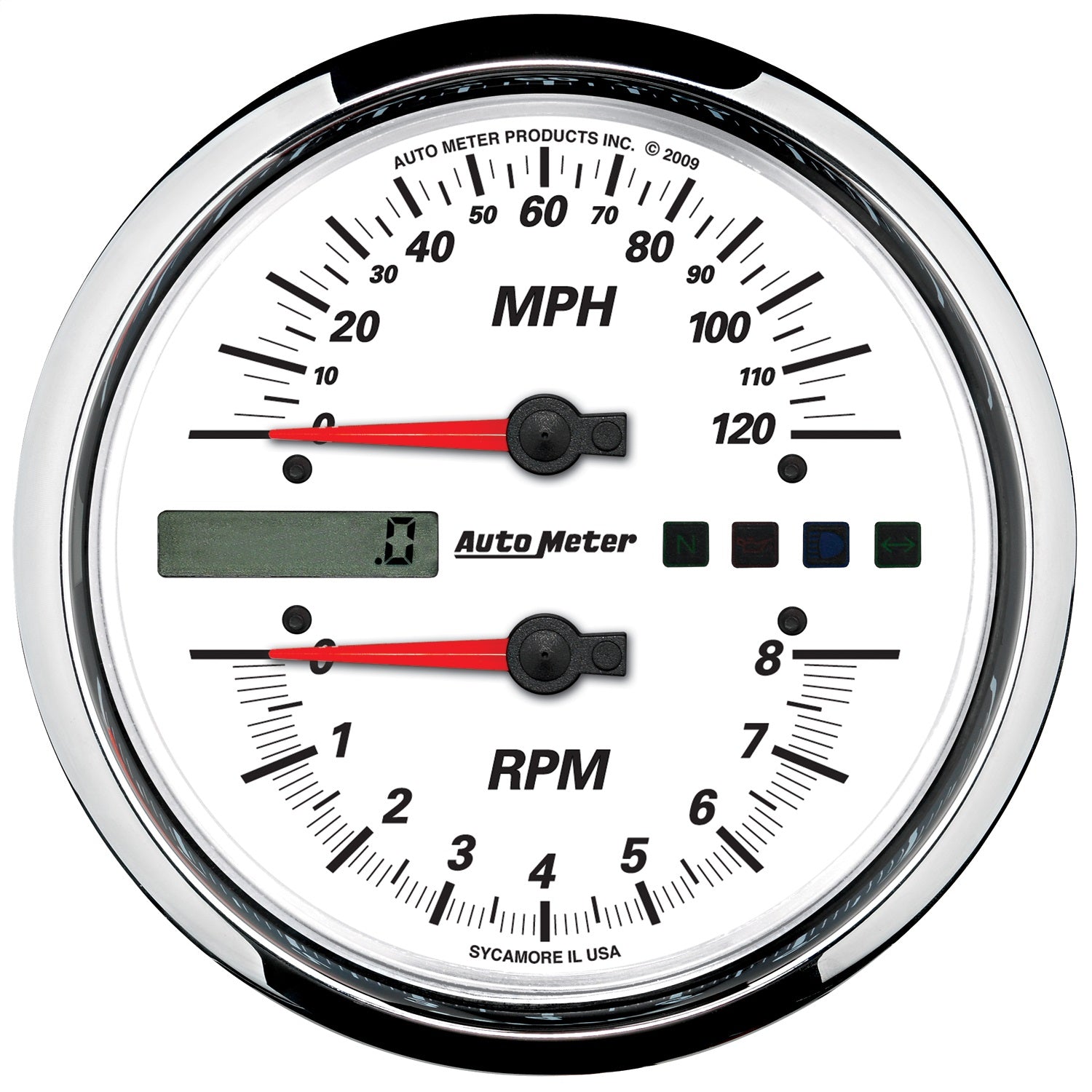 AutoMeter 19467 5in. DIRECT FIT TACHOMETER/SPEEDOMETER COMBO; 8K RPM/120 MPH; WHITE; PRO-CYCLE AutoMeter 19467