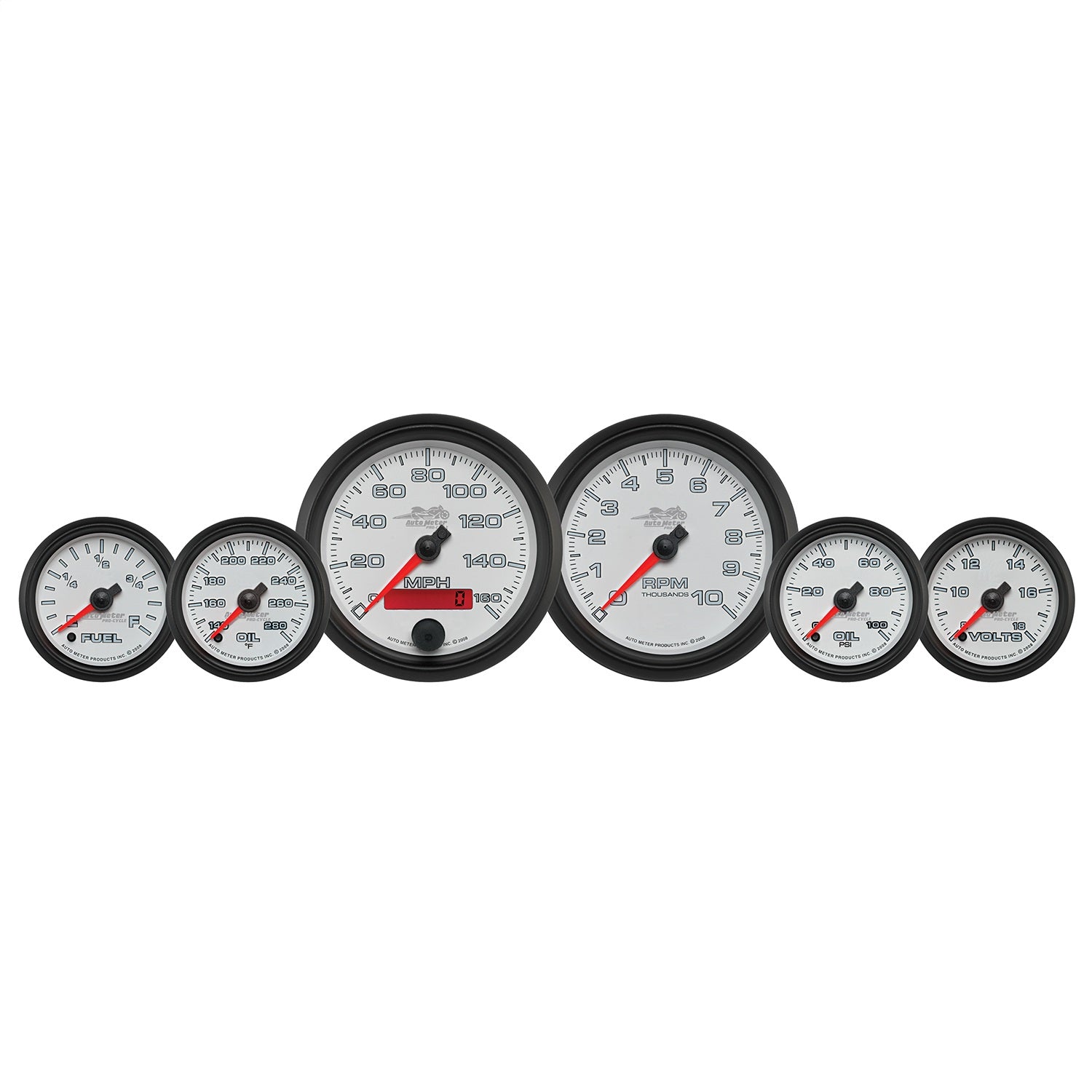 AutoMeter 19501 GAUGE KIT; 6 PC. KIT; 3 3/8in./2 1/16in.; BAGGER; WHITE; PRO-CYCLE AutoMeter 19501