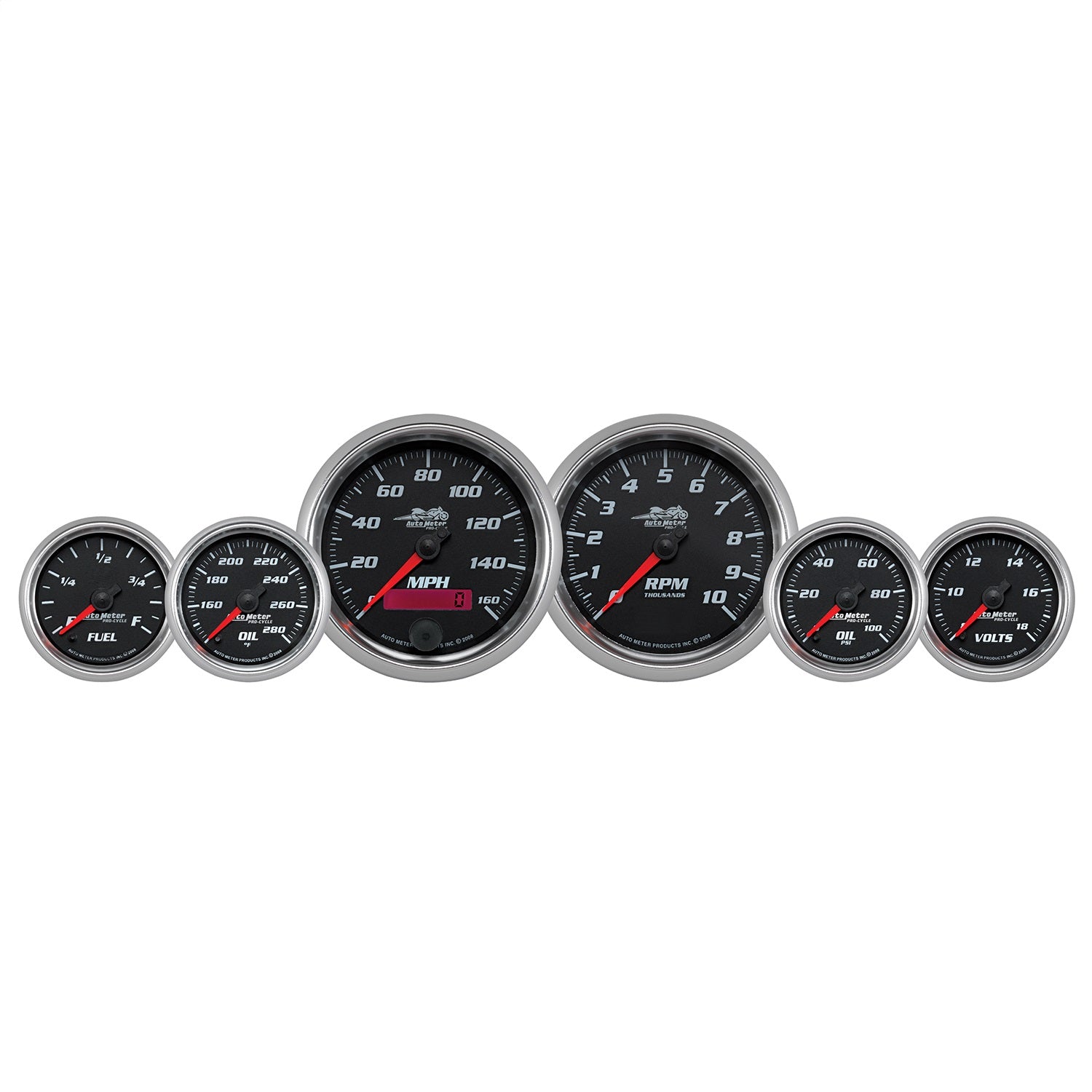 AutoMeter 19601 GAUGE KIT; 6 PC. KIT; 3 3/8in./2 1/16in.; BAGGER; BLACK; PRO-CYCLE AutoMeter 19601