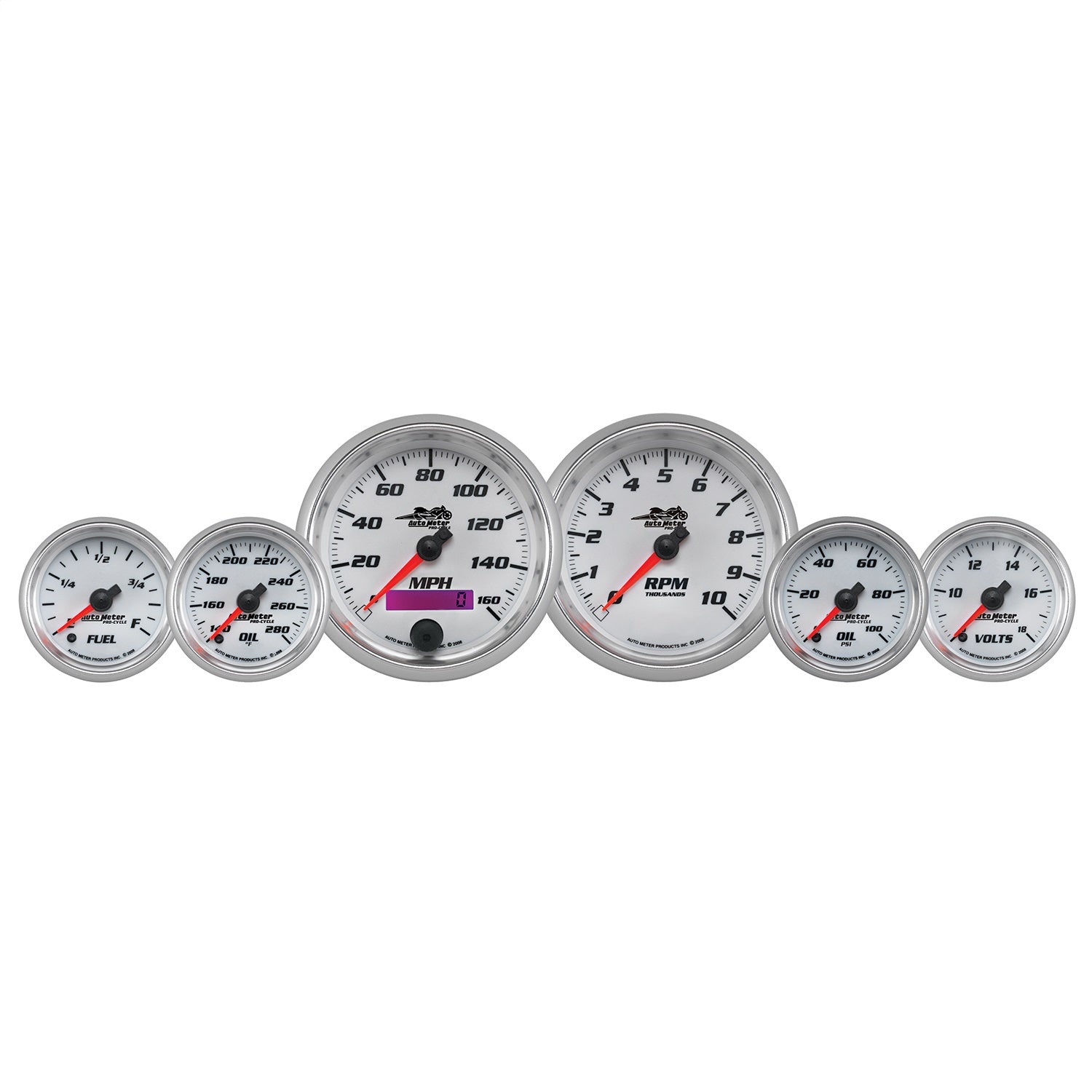 AutoMeter 19701 GAUGE KIT; 6 PC. KIT; 3 3/8in./2 1/16in.; BAGGER; WHITE; PRO-CYCLE AutoMeter 19701