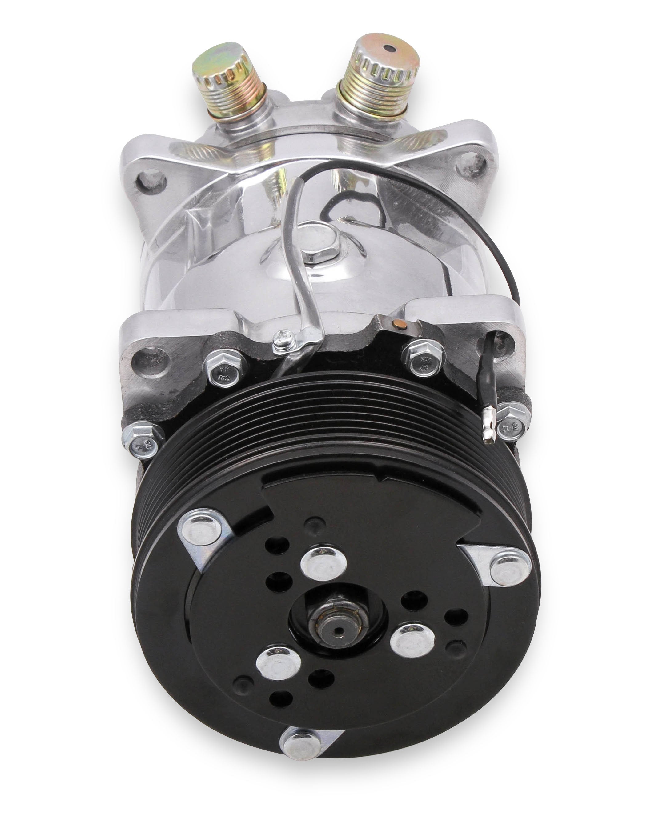 Holley 199-105 A/C Compressor; SD508 Sanden; Uses R134A; Polished; Holley 199-105