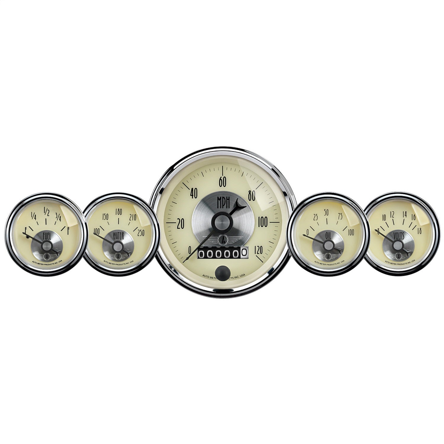 AutoMeter 2002 GAUGE KIT; 5 PC; 3 3/8in./2 1/16in.; ELEC SPEEDO W/WHEEL ODO; PRESTIGE ANTQ. IVO AutoMeter 2002