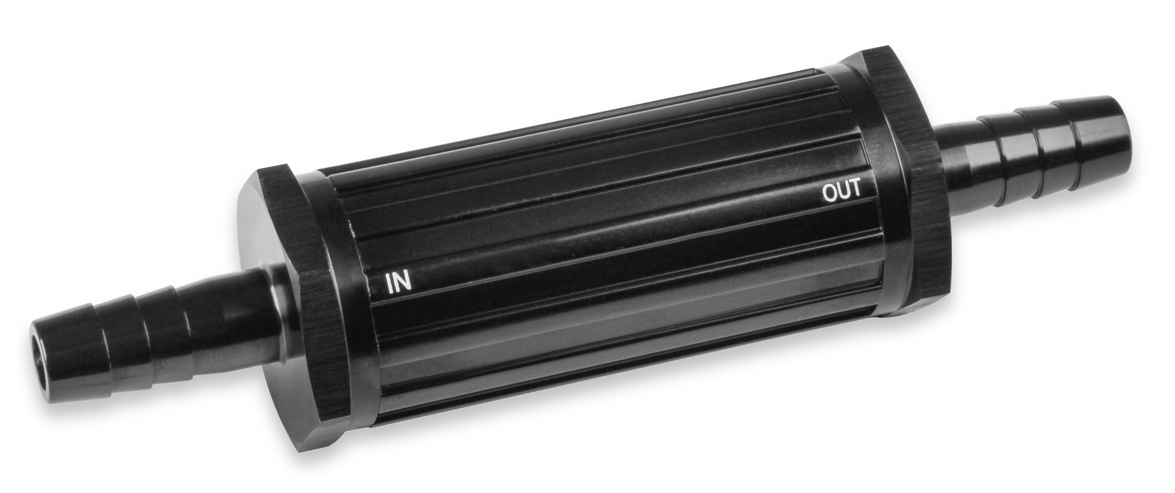 Mr. Gasket 3/8 Inch Hose Barb Fuel Filter 30 Micron - Black