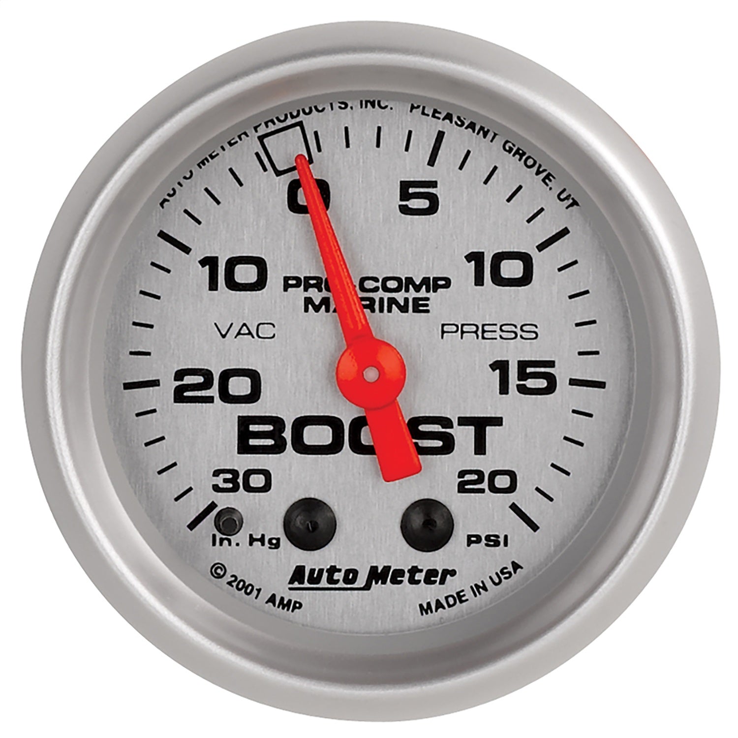 AutoMeter 200774-33 GAUGE; VAC/BOOST; 2 1/16in.; 30INHG-20PSI; MECHANICAL; MARINE SILVER AutoMeter 200774-33