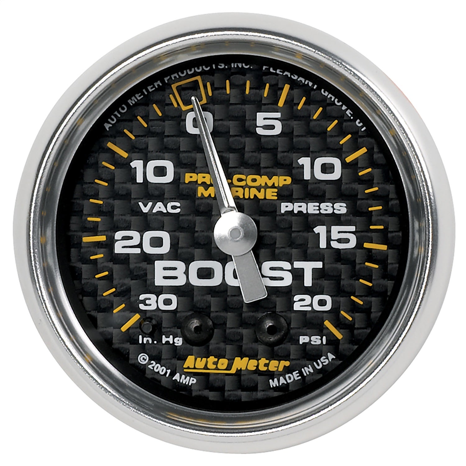 AutoMeter 200774-40 GAUGE; VAC/BOOST; 2 1/16in.; 30INHG-20PSI; MECHANICAL; MARINE CARBON FIBER AutoMeter 200774-40