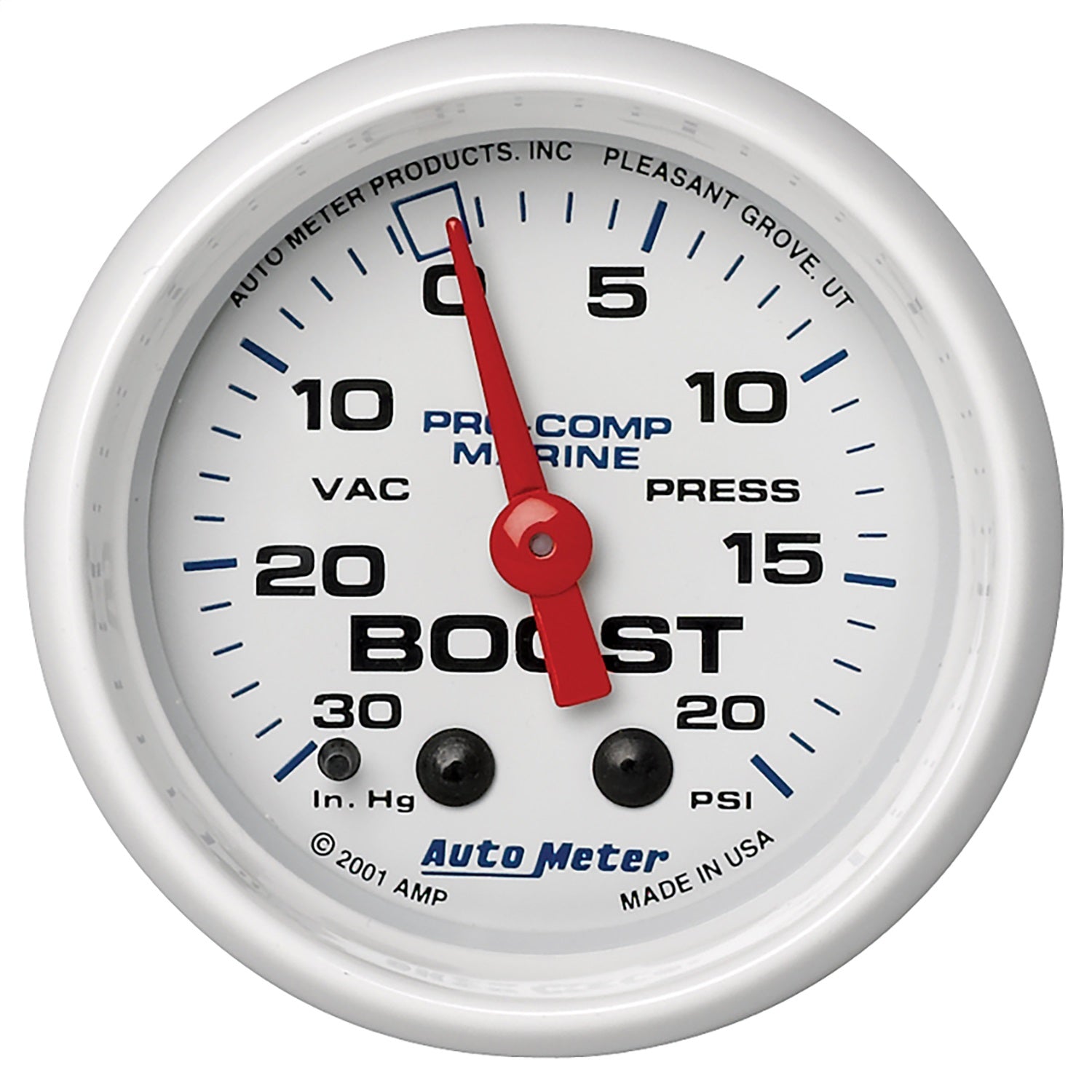 AutoMeter 200774 GAUGE; VAC/BOOST; 2 1/16in.; 30INHG-20PSI; MECHANICAL; MARINE WHITE AutoMeter 200774