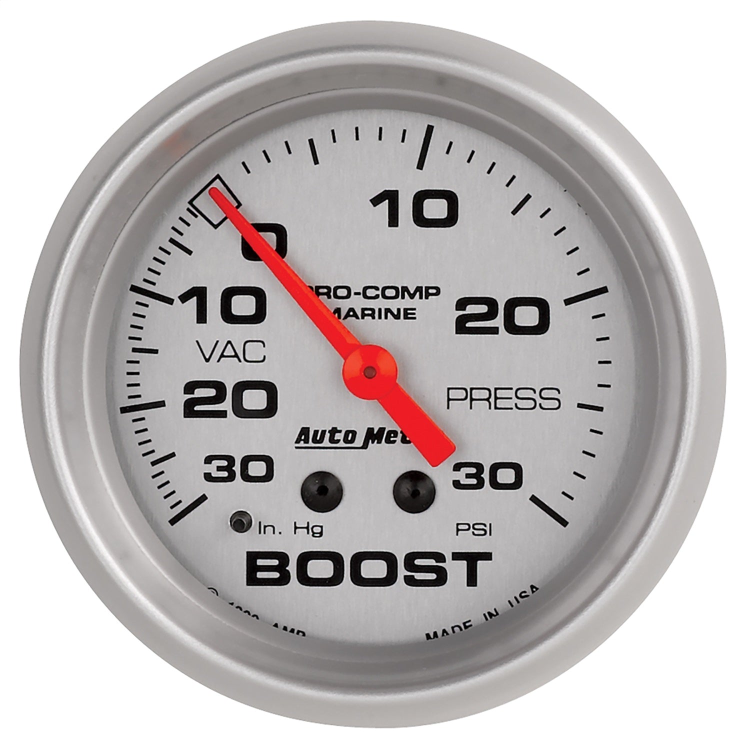 AutoMeter 200775-33 GAUGE; VAC/BOOST; 2 5/8in.; 30INHG-30PSI; MECHANICAL; MARINE SILVER AutoMeter 200775-33