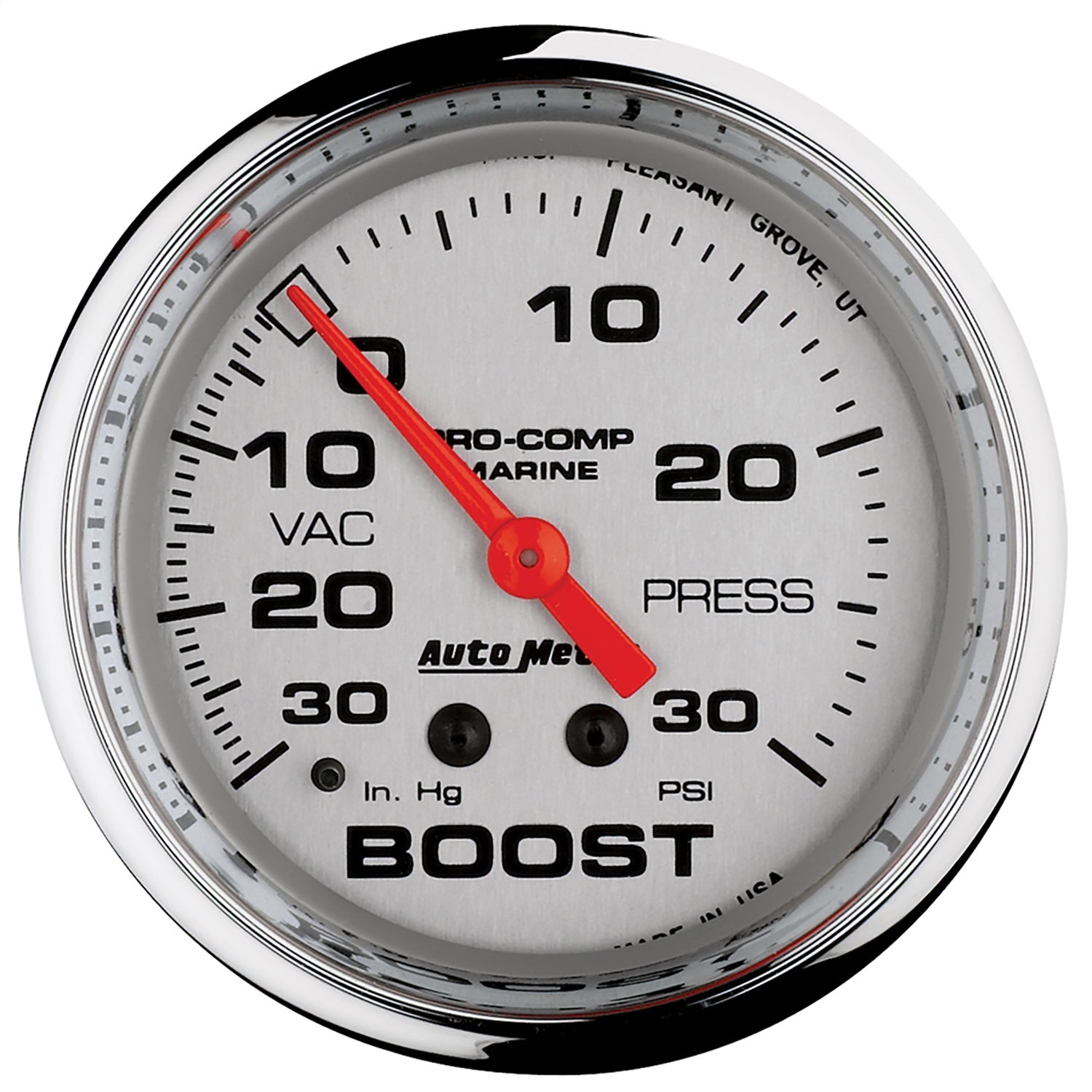 AutoMeter 200775-35 GAUGE; VAC/BOOST; 2 5/8in.; 30INHG-30PSI; MECHANICAL; MARINE CHROME AutoMeter 200775-35