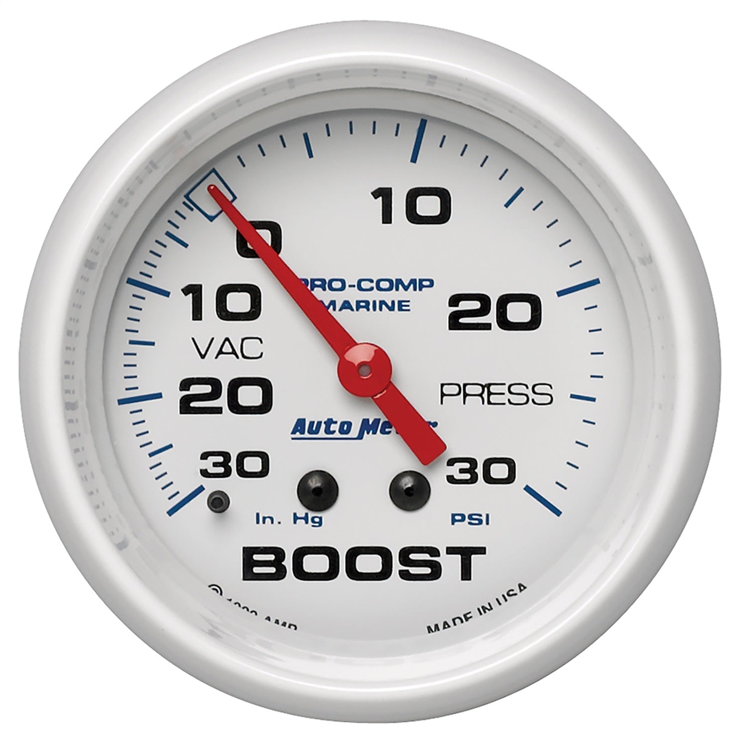 AutoMeter 200775 GAUGE; VAC/BOOST; 2 5/8in.; 30INHG-30PSI; MECHANICAL; MARINE WHITE AutoMeter 200775