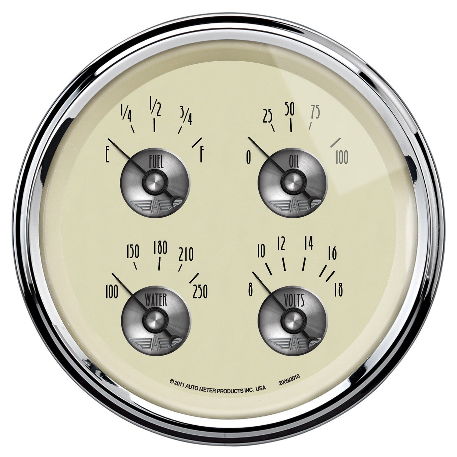 AutoMeter 2009 5in. QUAD GAUGE; 100 PSI/100-250 deg.F/8-18V/0-90 O; PRESTIGE ANTIQUE IVORY AutoMeter 2009