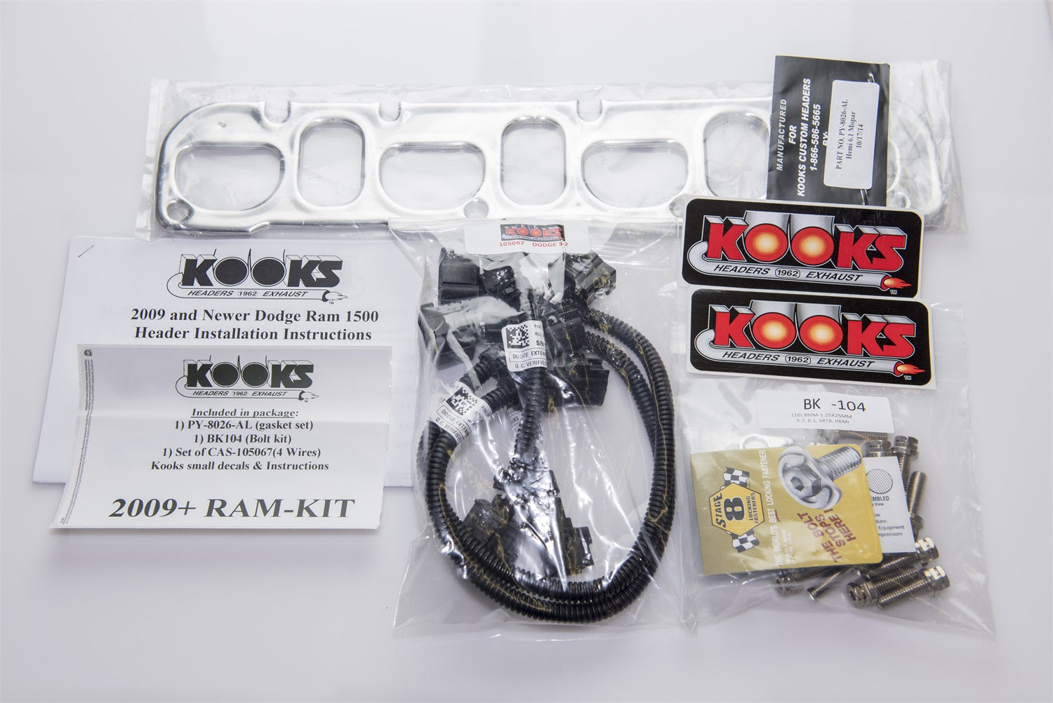 Kooks Custom Headers 35102401 1-7/8in. x 3in. Stainless Steel Long Tube Headerswith O2 Extension Harness. Kooks Custom Headers 35102401