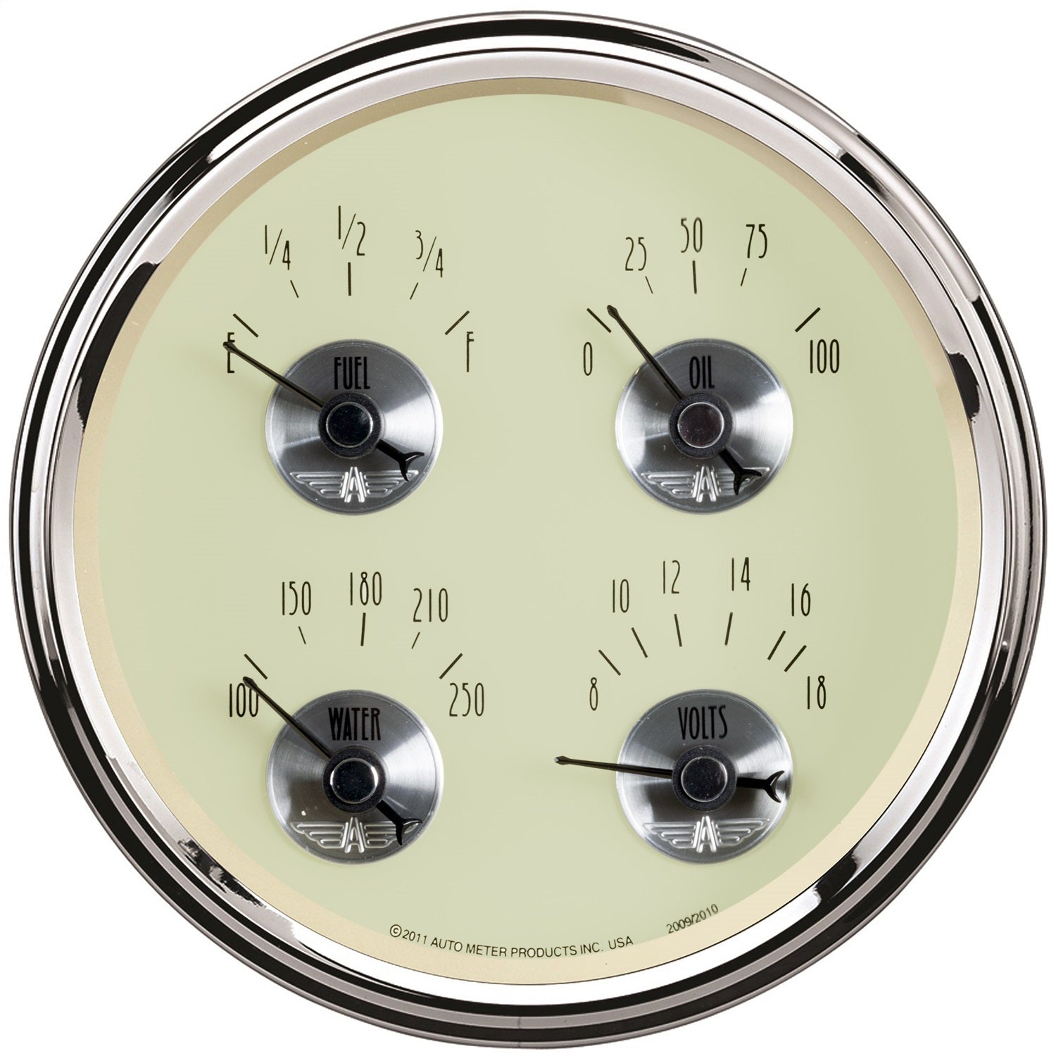AutoMeter 2010 5in. QUAD GAUGE; 100 PSI/100-250 deg.F/8-18V/240-33 O; PRESTIGE ANTIQUE IVORY AutoMeter 2010