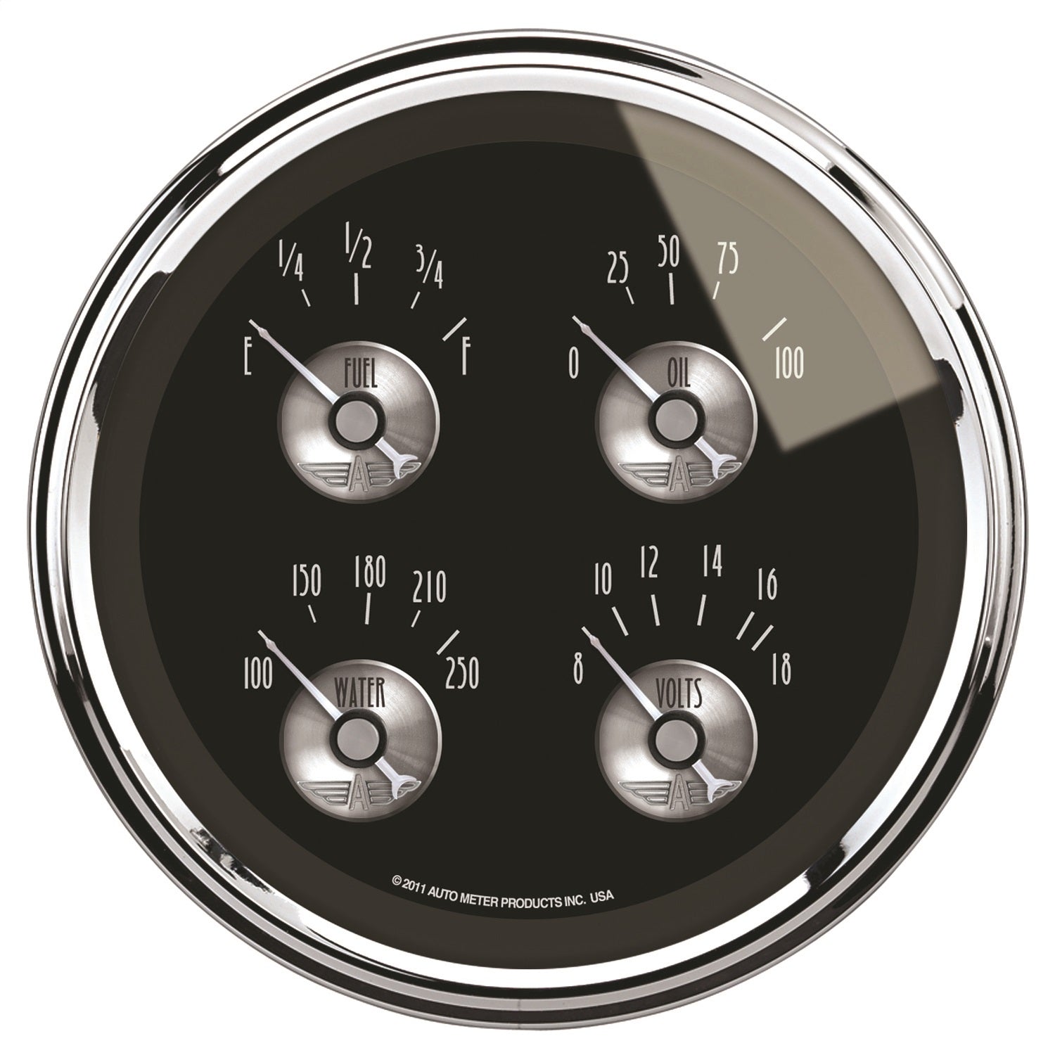 AutoMeter 2012 5in. QUAD GAUGE; 100 PSI/100-250 deg.F/8-18V/0-90 O; PRESTIGE BLACK DIAMOND AutoMeter 2012