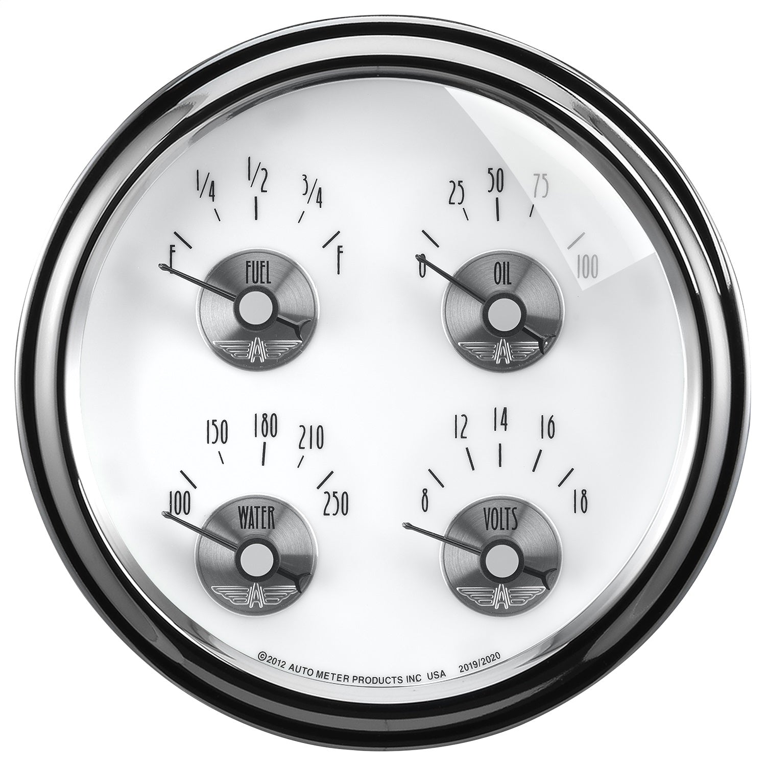 AutoMeter 2019 5in. QUAD GAUGE; 100 PSI/100-250 deg.F/8-18V/240-33 O; PRESTIGE PEARL AutoMeter 2019