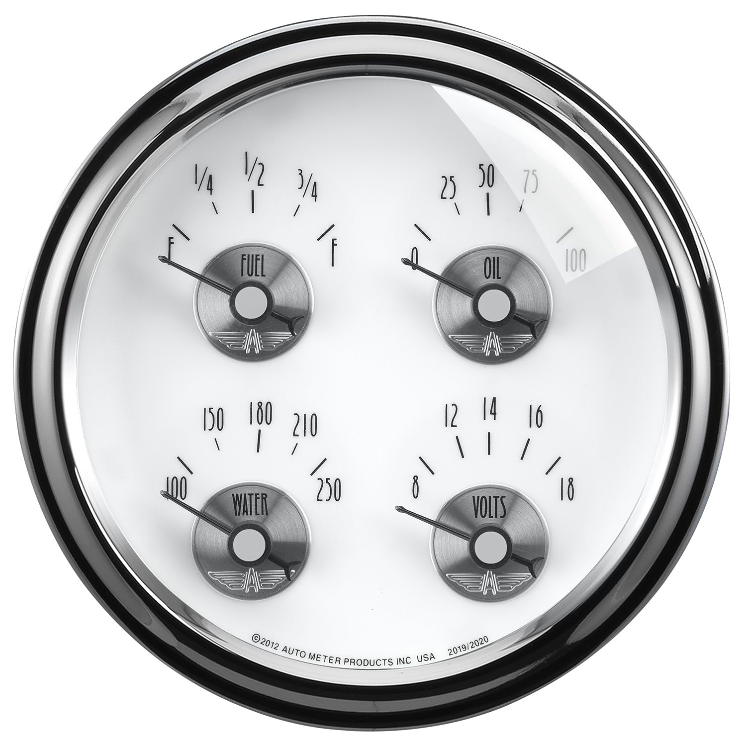 AutoMeter 2020 5in. QUAD GAUGE; 100 PSI/100-250 deg.F/8-18V/0-90 O; PRESTIGE PEARL AutoMeter 2020