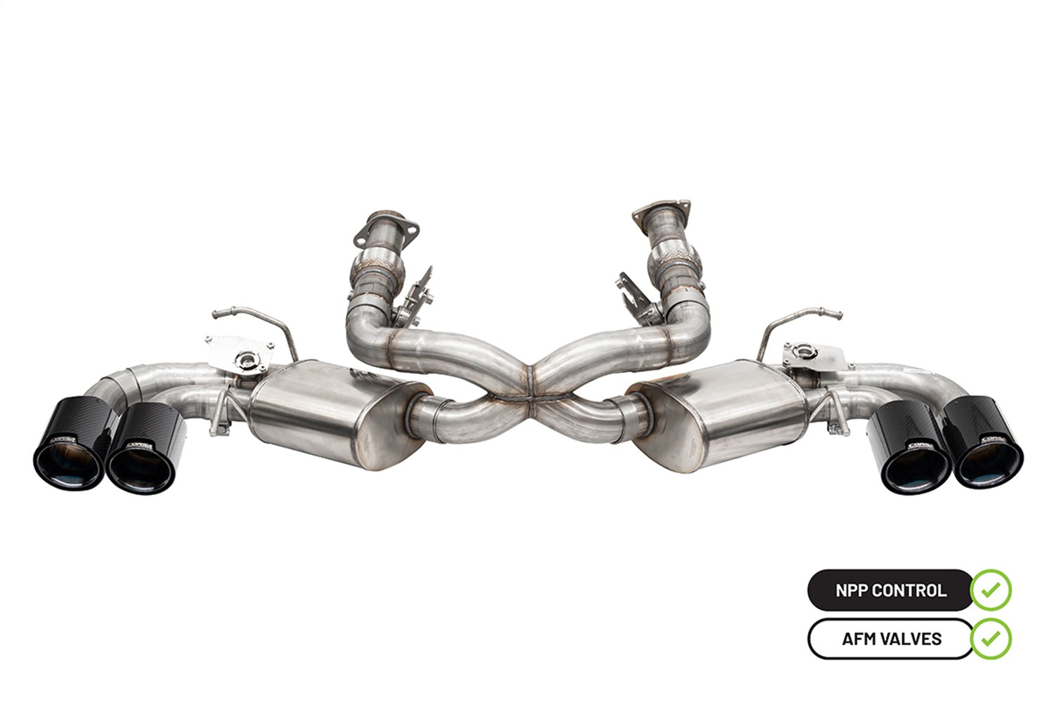 Corsa Performance 21100CFBLK 3.0in. Cat-Back 4 Valve Dual Rear Exit NPP Exhaust System with Carbon Fiber/Blac Corsa Performance 21100CFBLK