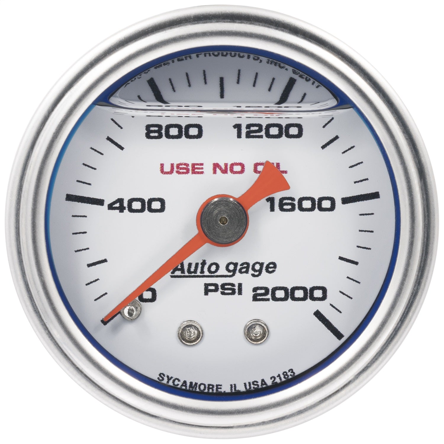 AutoMeter 2183 GAUGE; PRESS; 1.5in. DIRECT MNT; 2;000PSI; LIQUID FILLED MECH; WHT; 1/8in. NPTF AutoMeter 2183