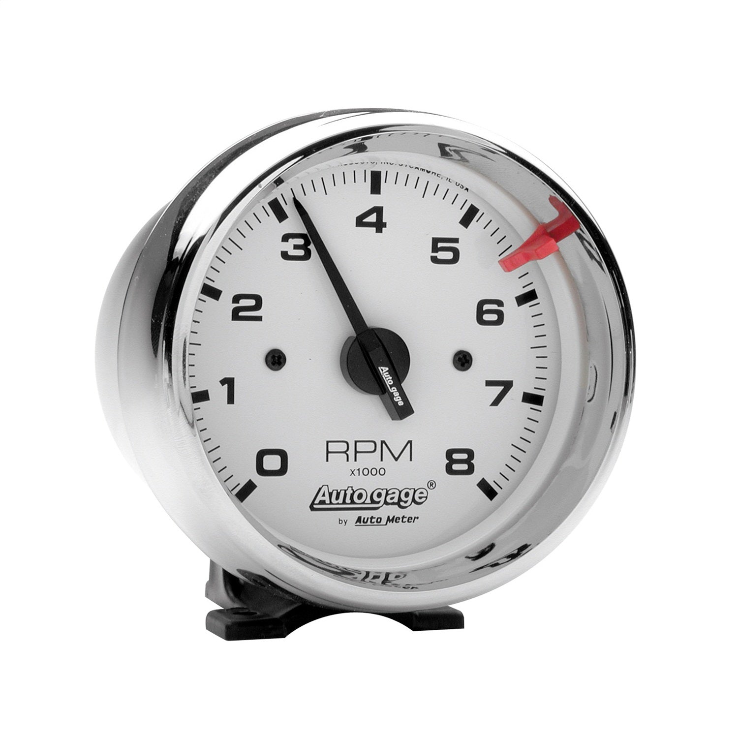 AutoMeter 2304 GAUGE; TACH; 3 3/4in.; 8K RPM; PEDESTAL; WHT DIAL CHROME CASE; AUTOGAGE AutoMeter 2304
