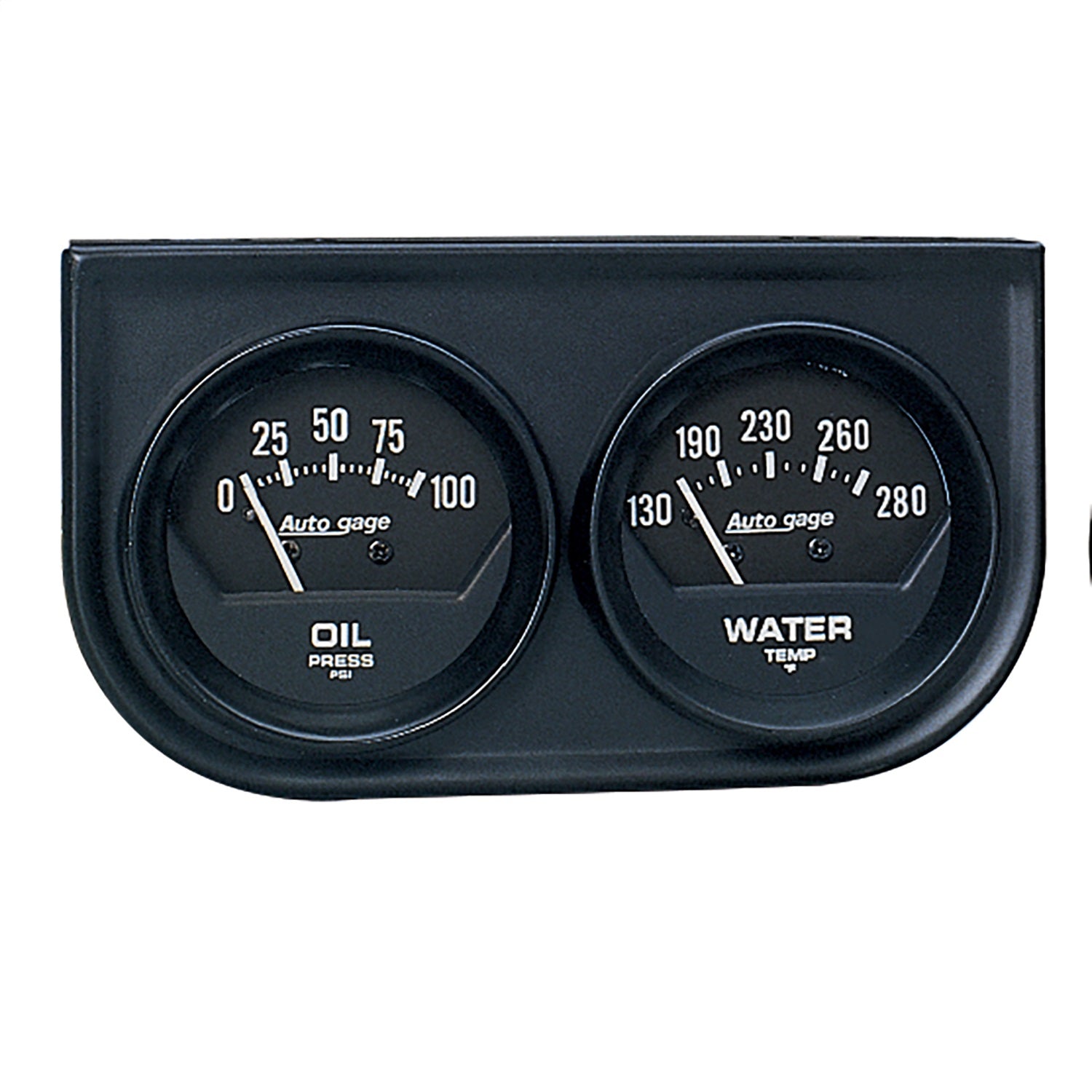 AutoMeter 2345 GAUGE CONSOLE; OILP/WTMP; 2in.; 100PSI/280deg.F; BLK DIAL; BLK BZL; AUTOGAGE AutoMeter 2345