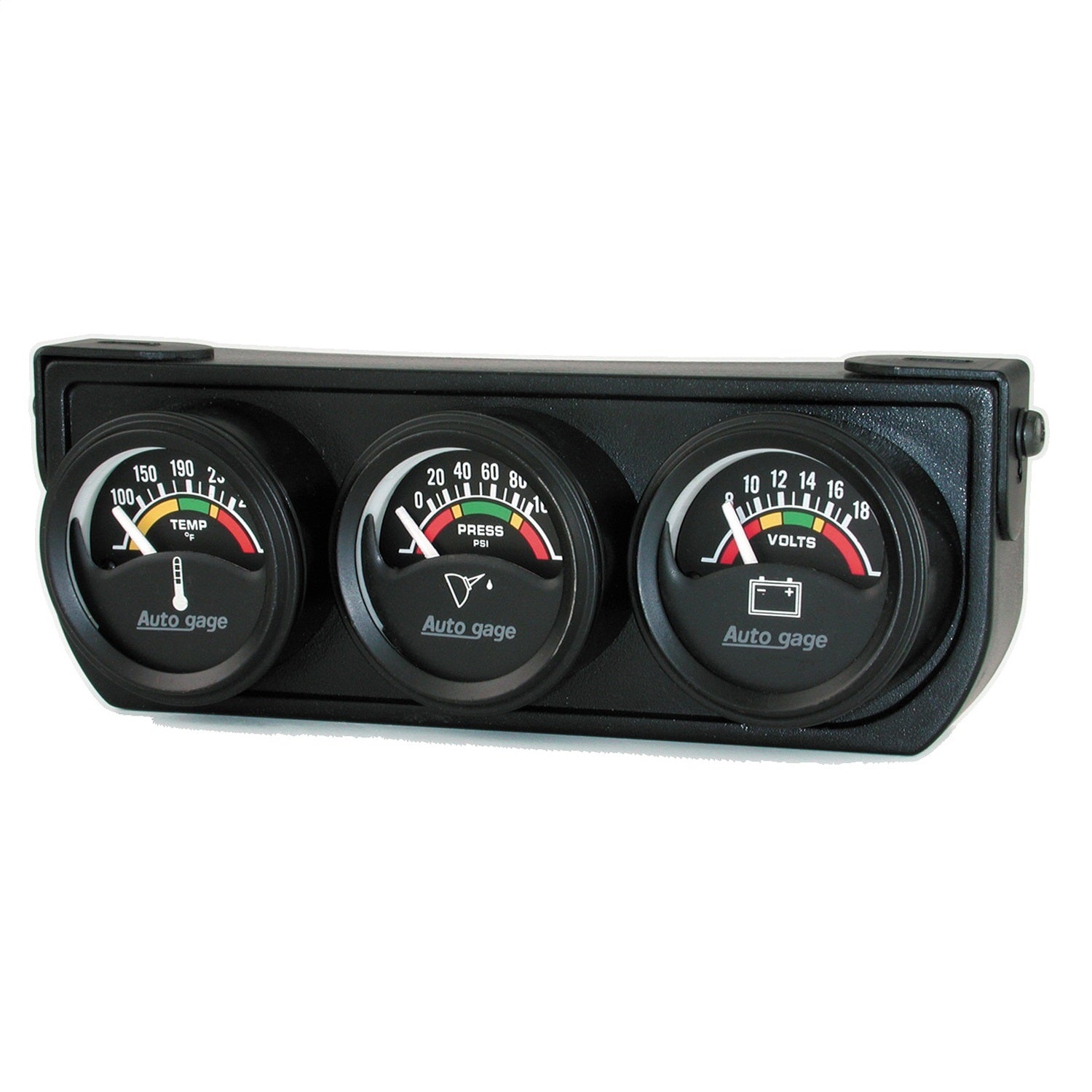 AutoMeter 2391 GAUGE CONSOLE; OILP/WTMP/VOLT; 1.5in.; 100PSI/280deg.F/18V; ELEC BK DIAL; BK BZL AutoMeter 2391