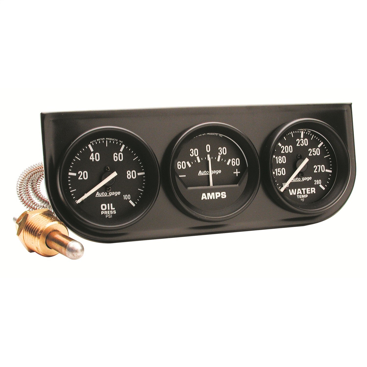 AutoMeter 2393 GAUGE CONSOLE; OILP/WTMP/AMP; 2in.; 100PSI/280deg.F/60A; BLK DIAL; BLK BZL; AUTO AutoMeter 2393