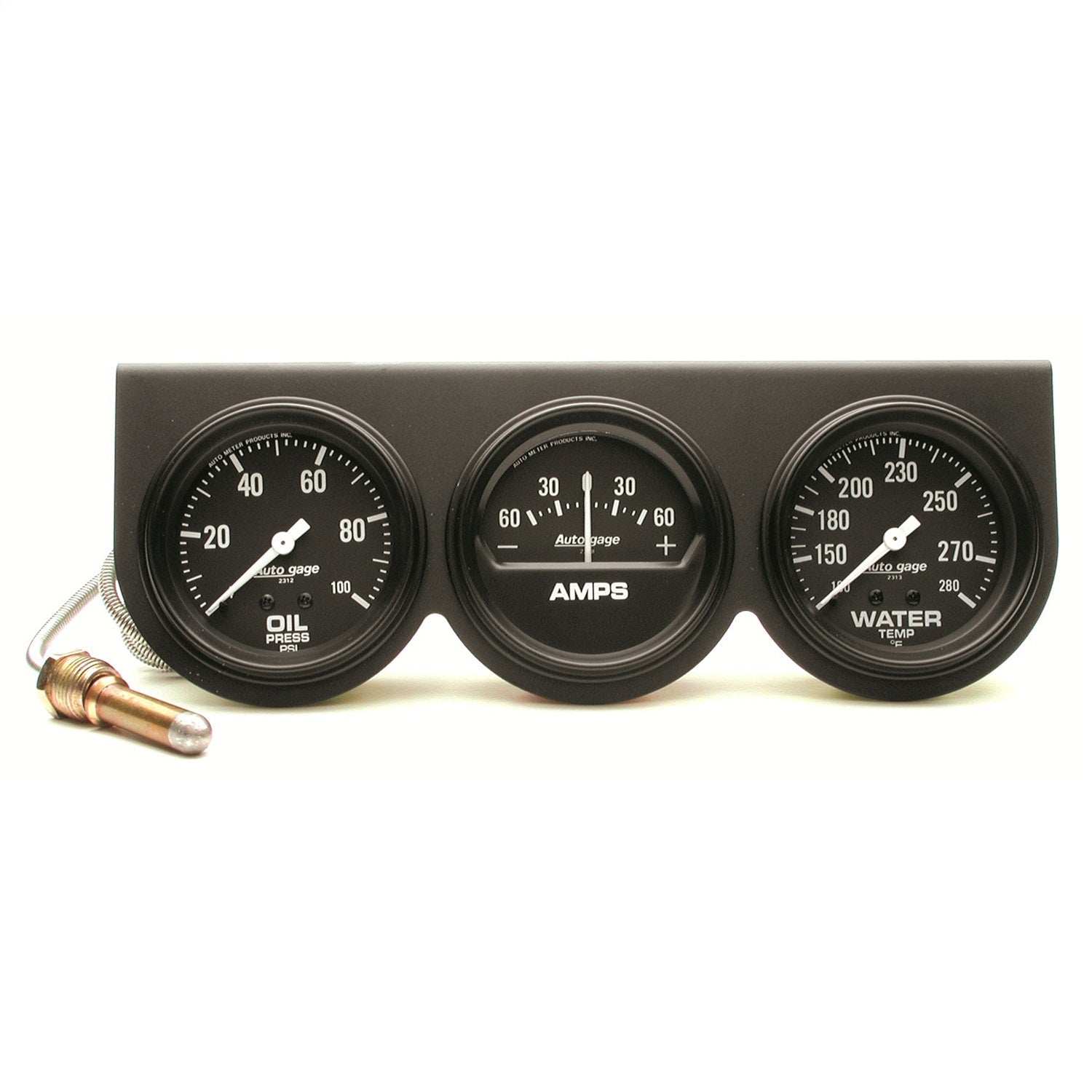 AutoMeter 2394 GAUGE CONSOLE; OILP/WTMP/AMP; 2 5/8in.; 100PSI/280deg.F/60A; BLK DIAL; BLK BZL; AutoMeter 2394