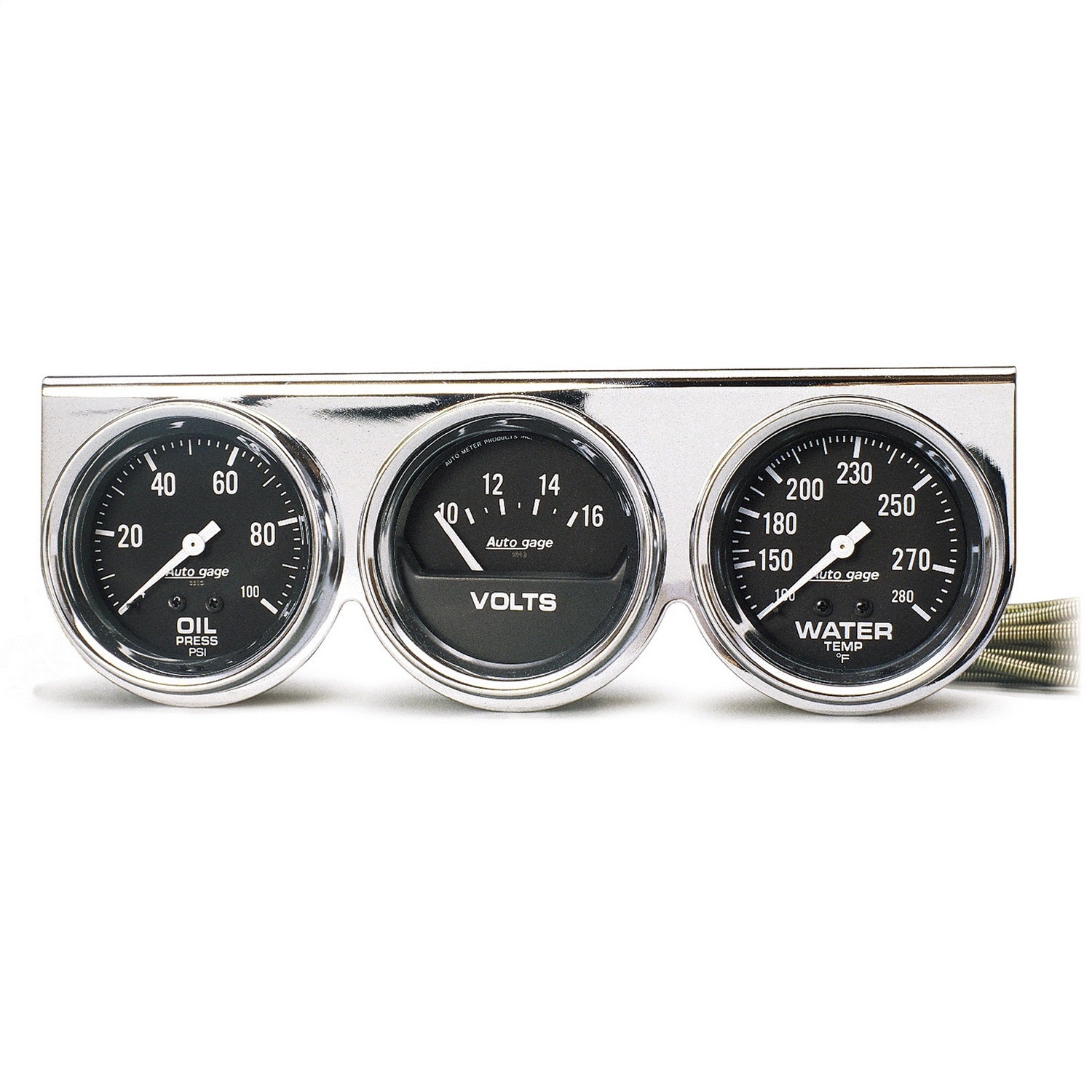 AutoMeter 2399 GAUGE CONSOLE; OILP/WTMP/VOLT; 2 5/8in.; 100PSI/280deg.F/16V; BLK DIAL; CHRME BZ AutoMeter 2399