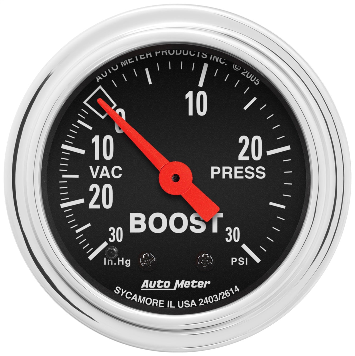 AutoMeter 2403 GAUGE; VAC/BOOST; 2 1/16in.; 30INHG-30PSI; MECHANICAL; TRADITIONAL CHROME AutoMeter 2403