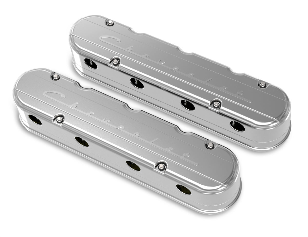 Holley 241-176 LS Valve Cover; 2 pc.; Chevrolet Logo; Polished Finish; Holley 241-176