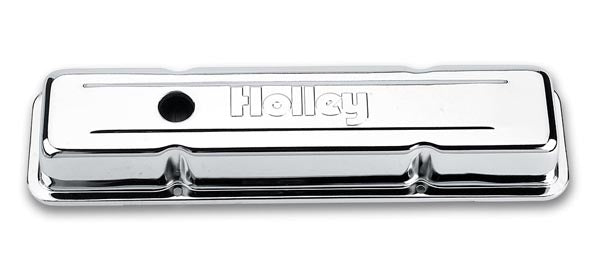 Holley 241-80 Chrome Valve Cover; 4-Bolt - Old Style; Holley Logo; Pair; Chrome Finish; Holley 241-80