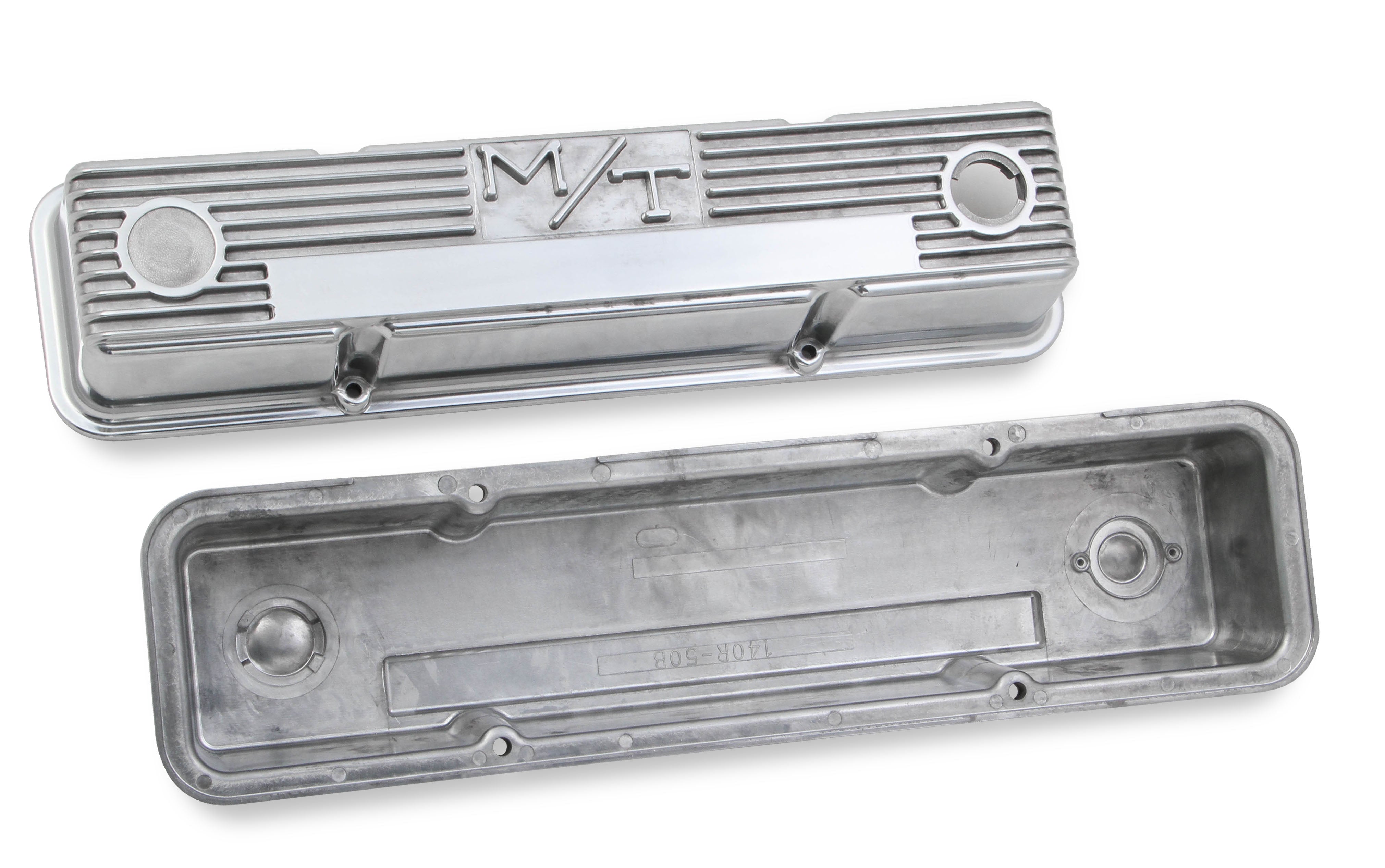 Holley 241-82 M/T Retro Aluminum Valve Covers; Vintage Style Finned; Cast Aluminum; Polished; Holley 241-82