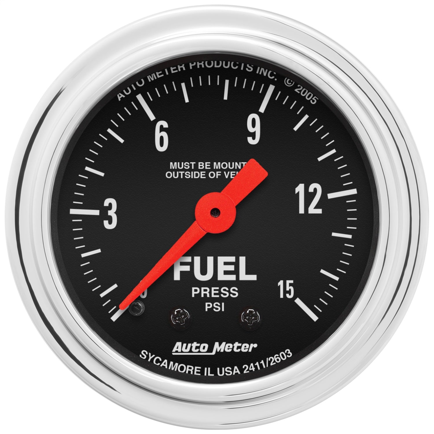 AutoMeter 2411 GAUGE; FUEL PRESSURE; 2 1/16in.; 15PSI; MECHANICAL; TRADITIONAL CHROME AutoMeter 2411