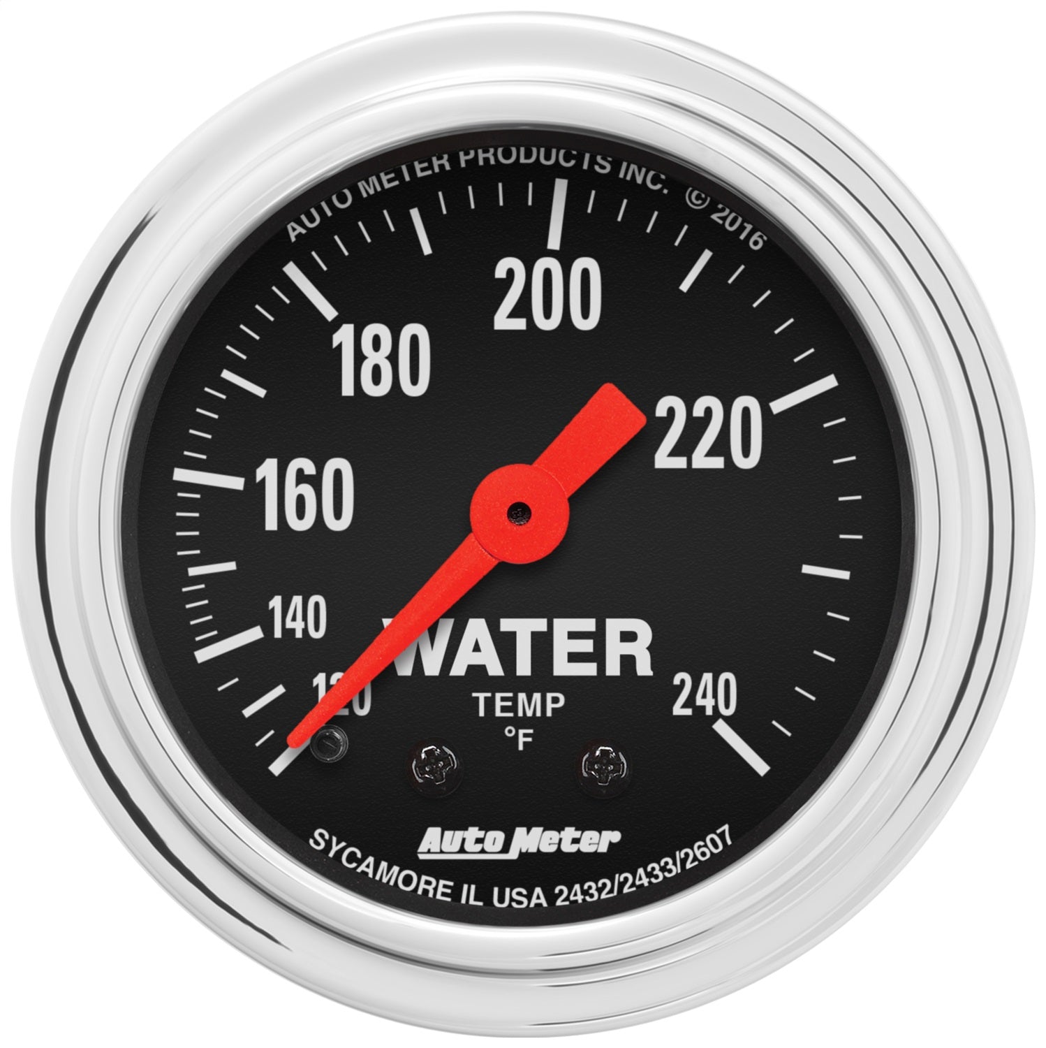 AutoMeter 2433 GAUGE; WATER TEMP; 2 1/16in.; 120-240deg.F; MECHANICAL; 12FT.; TRADITIONAL CHROM AutoMeter 2433