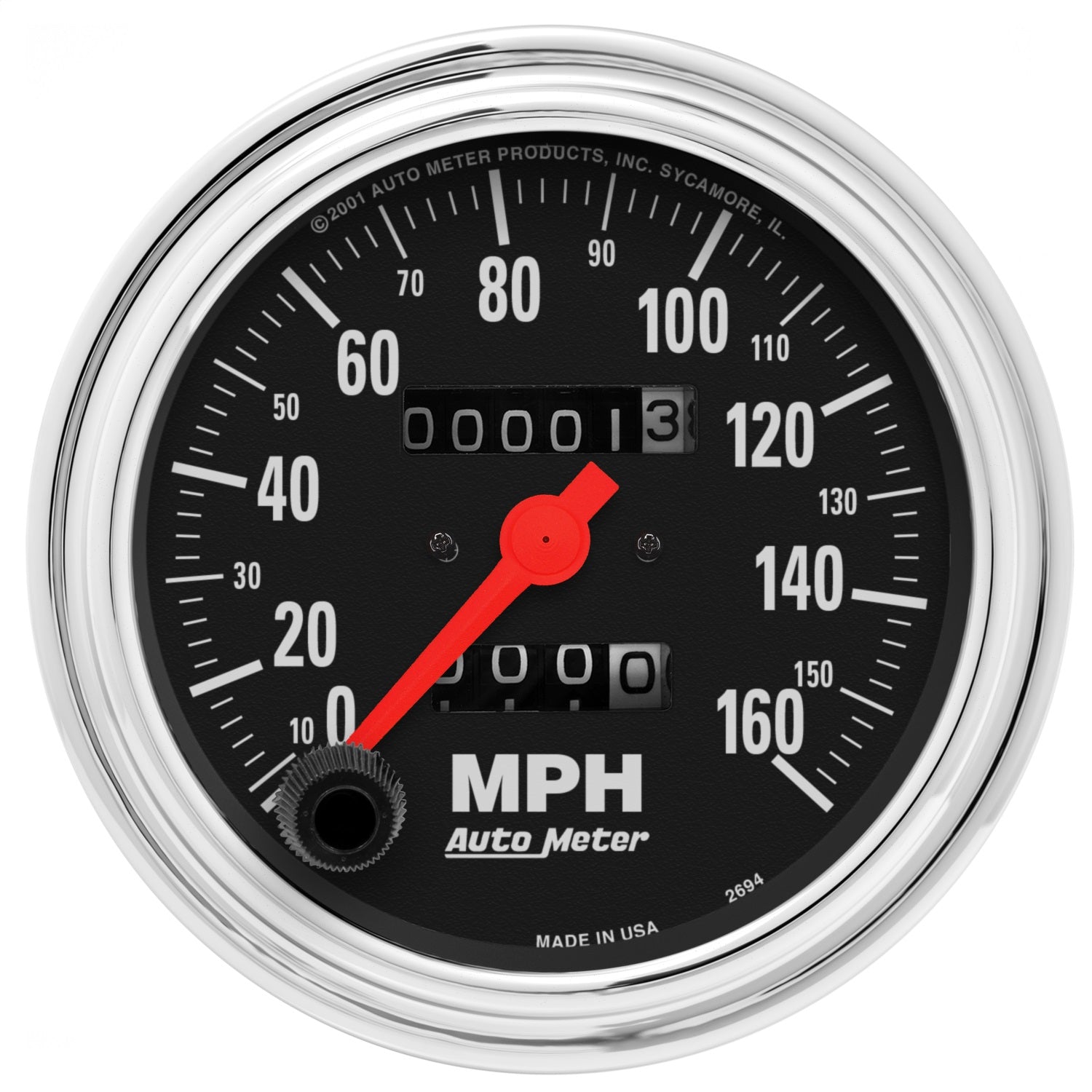 AutoMeter 2494 GAUGE; SPEEDOMETER; 3 3/8in.; 160MPH; MECHANICAL; TRADITIONAL CHROME AutoMeter 2494