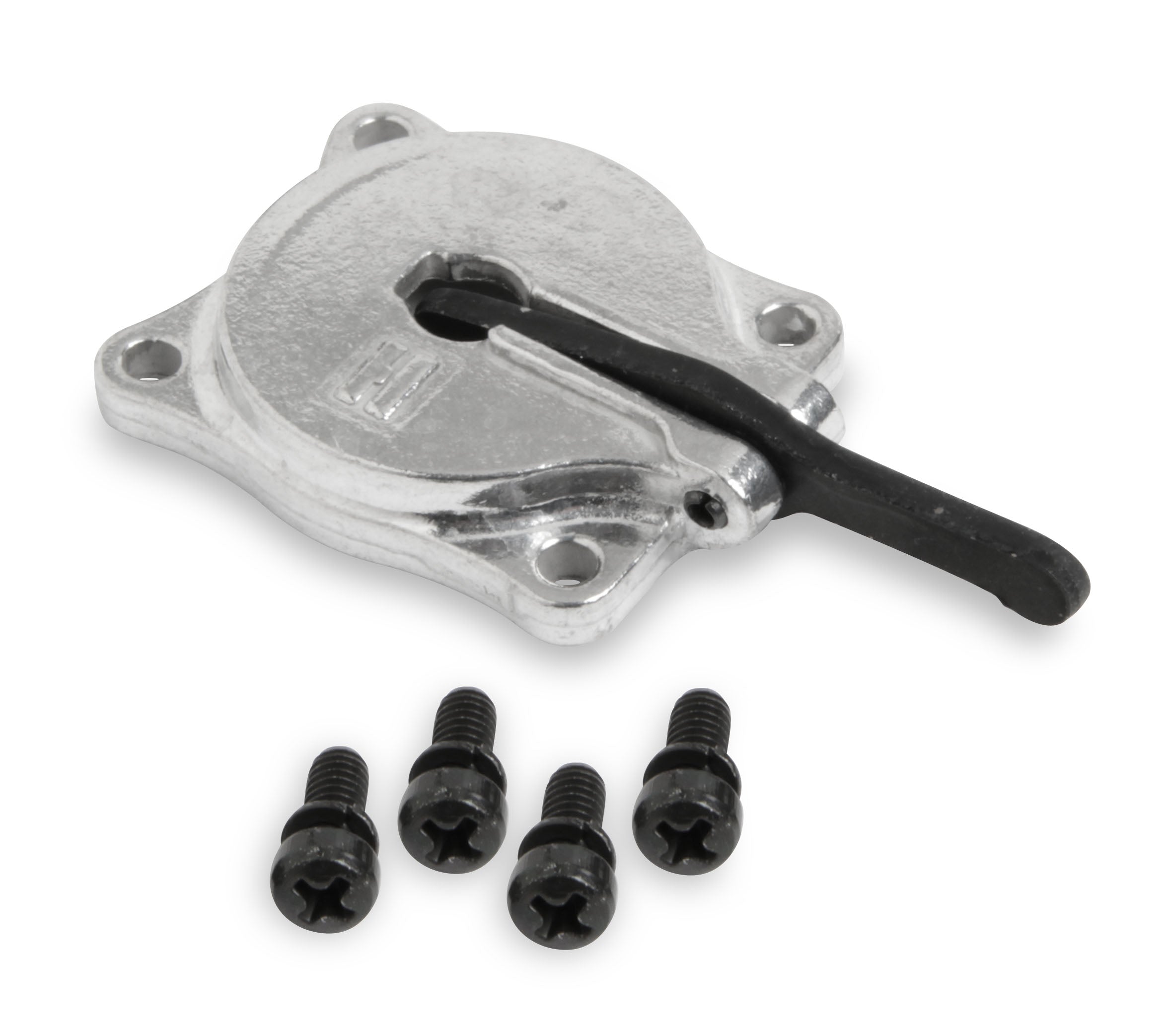 30cc shiny aluminum accelerator pump cover with black hardware